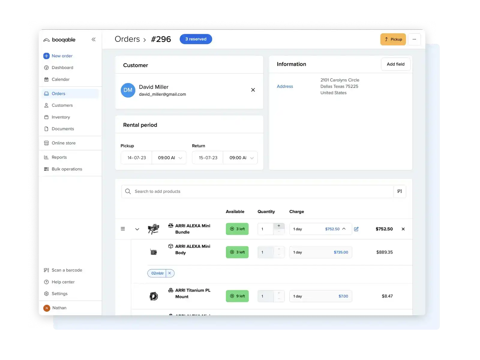 Equipment software screenshot