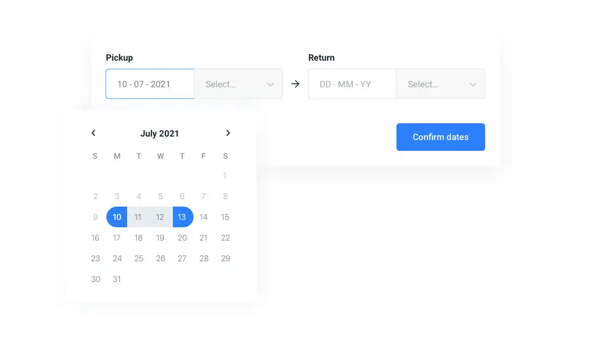 Screenshot of the Booqable date picker
