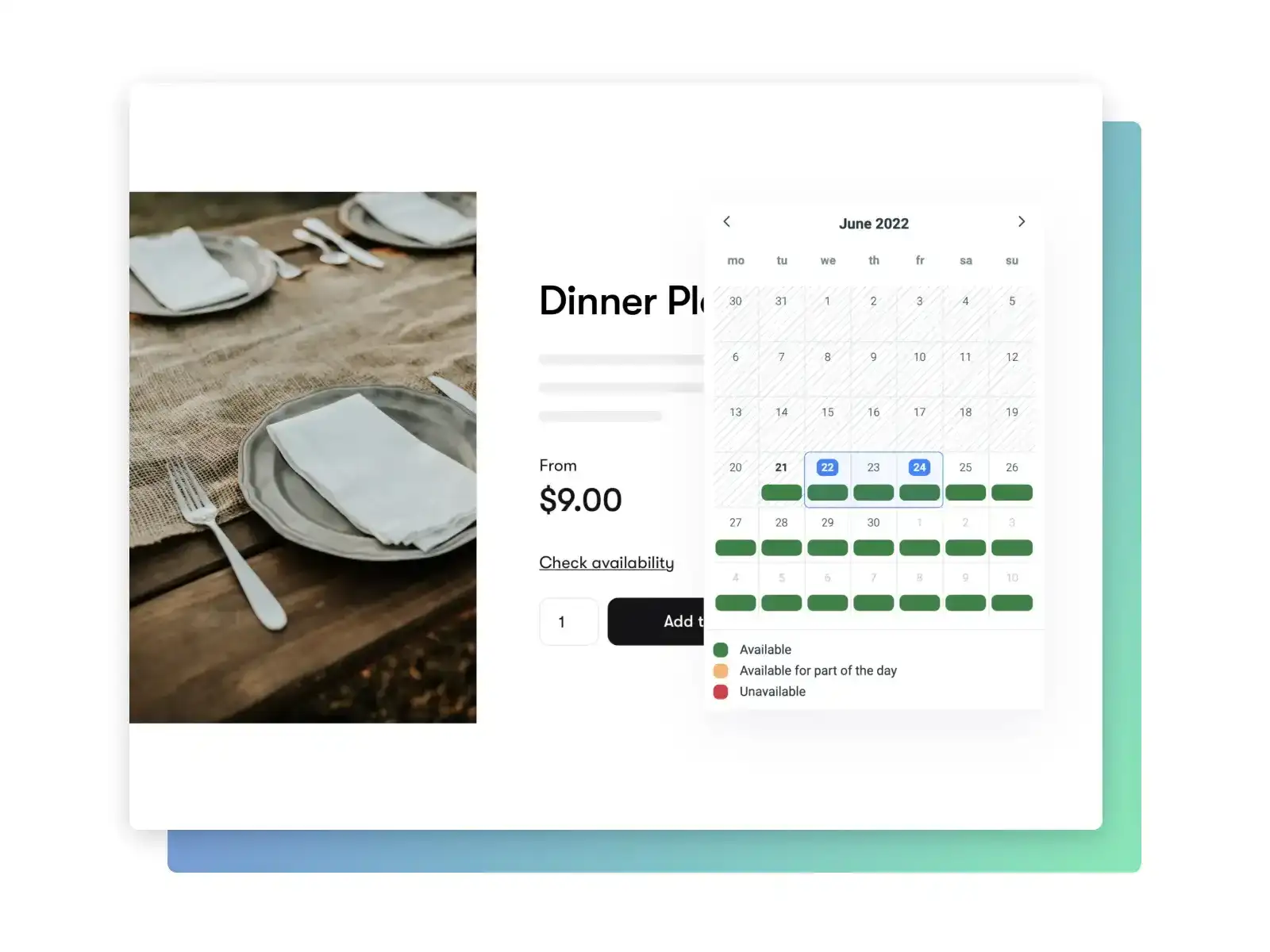 Shopify product page with Booqable add-to-cart button