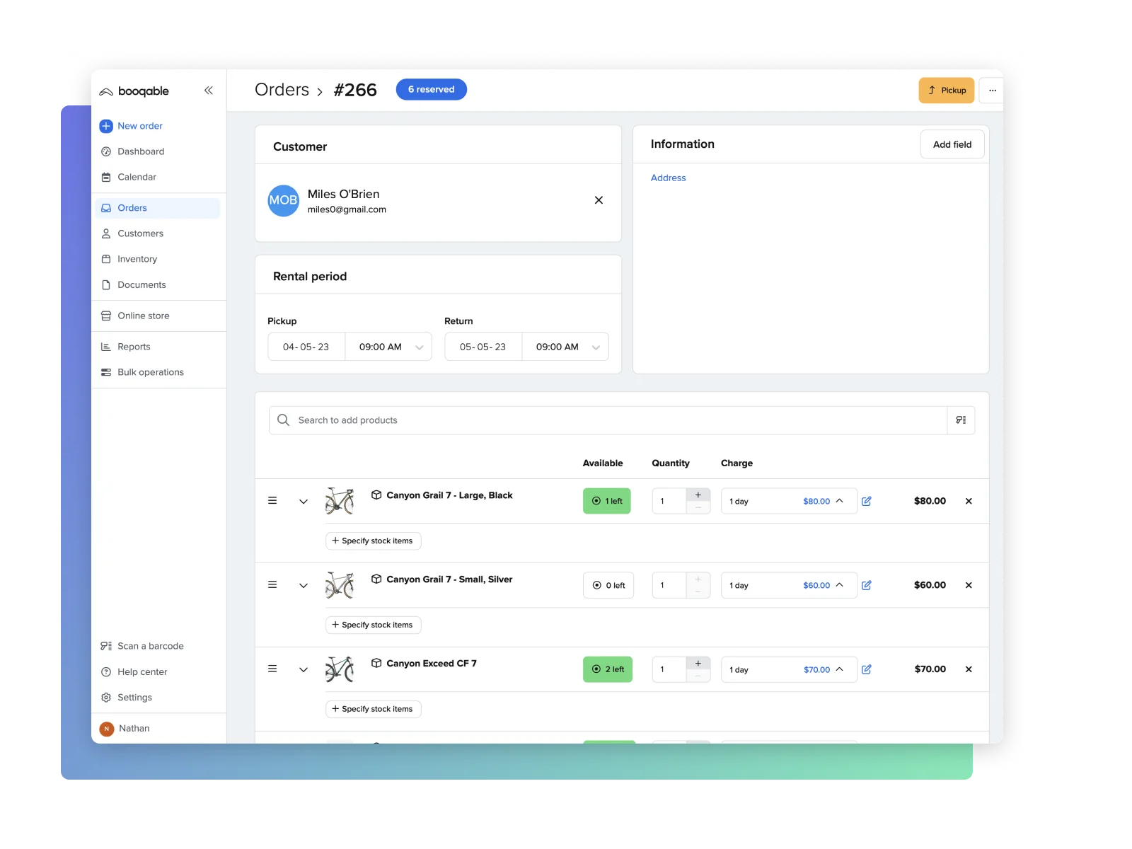 Booqable back-office environment with rental orders