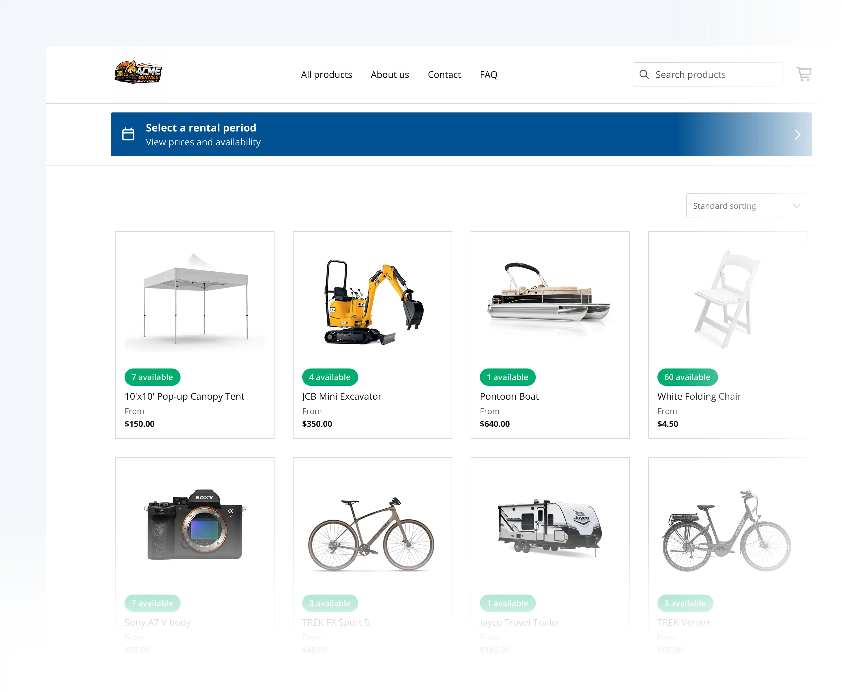 Booqable rental booking experience on a Wix website