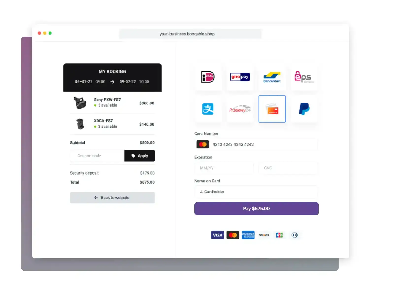 Booqable checkout