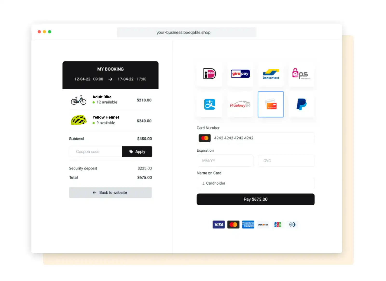 Booking system checkout and payments