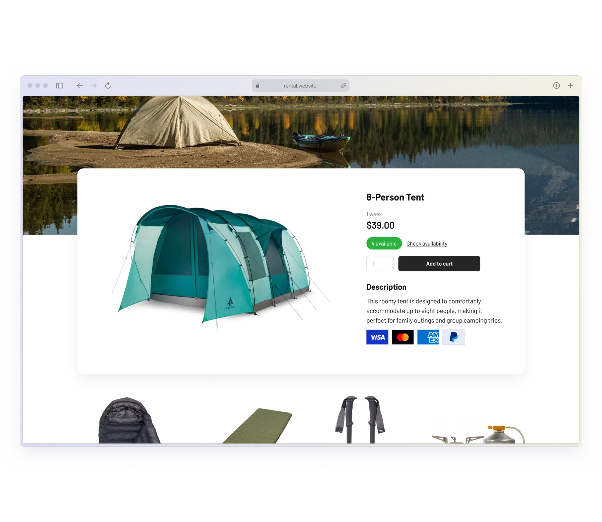 Camping gear rental software payment