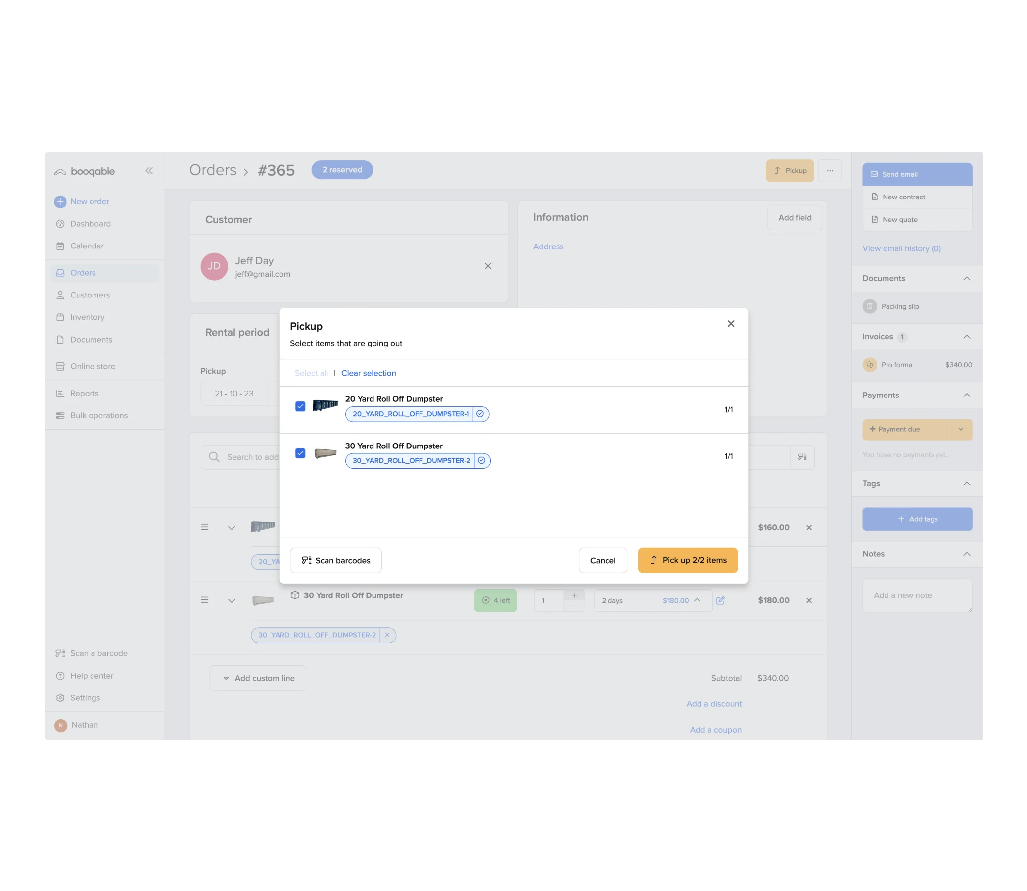 Container rental software inventory management