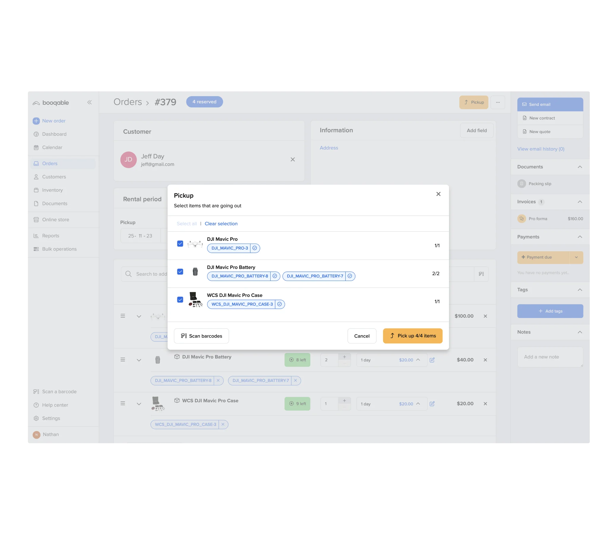 Drone rental software inventory management