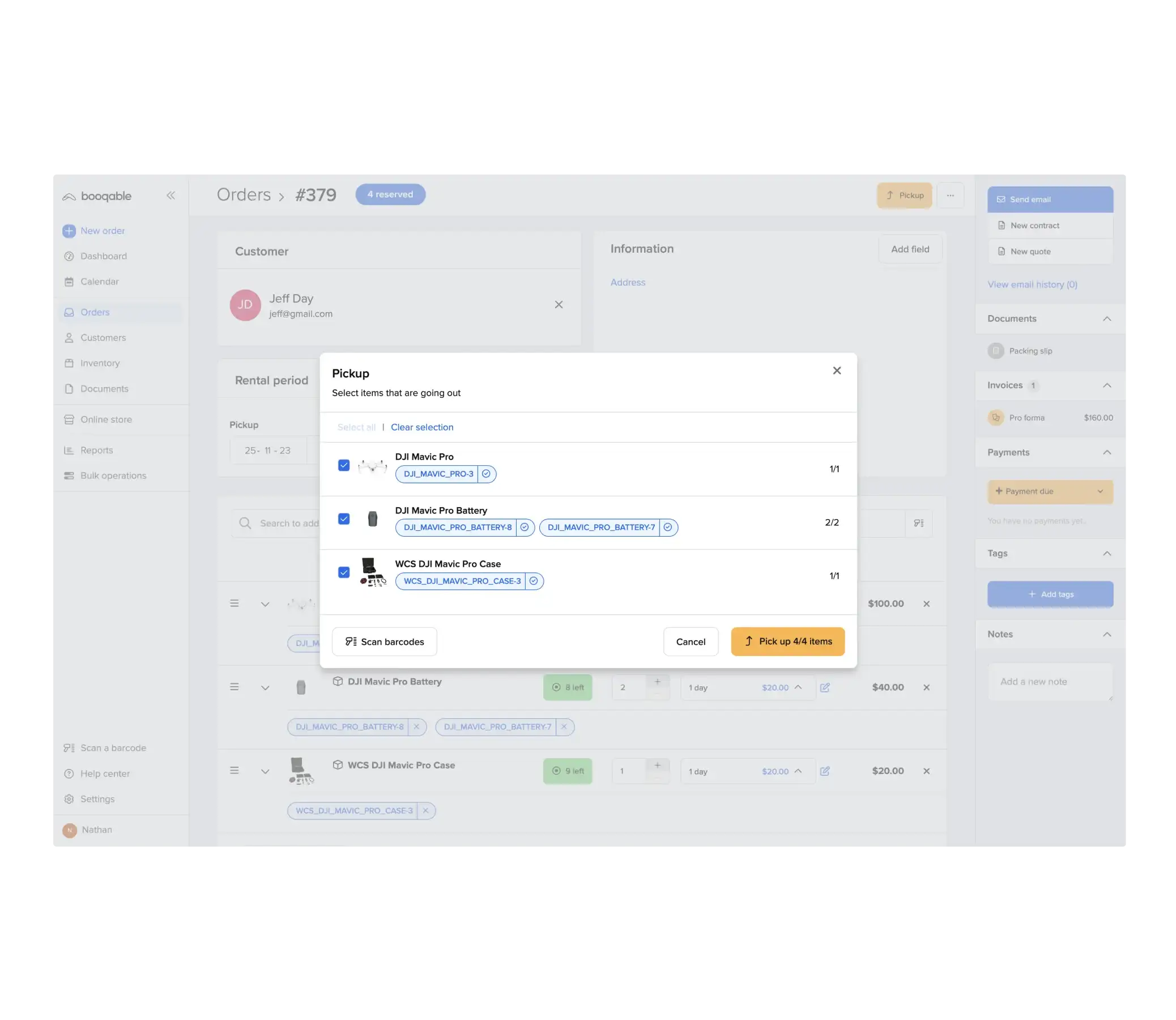 Drone rental software inventory management