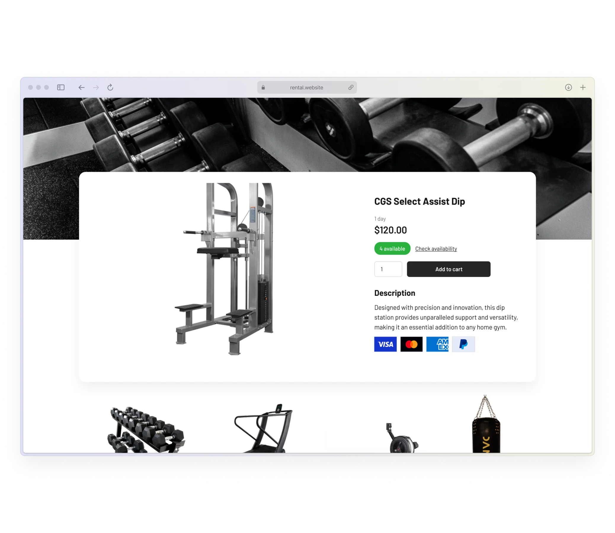 Fitness equipment rental software payment