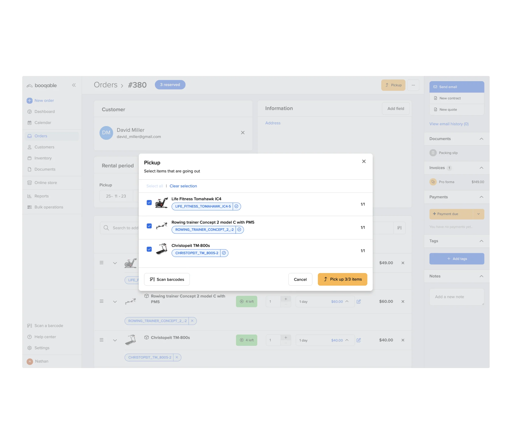 Fitness equipment rental software inventory management