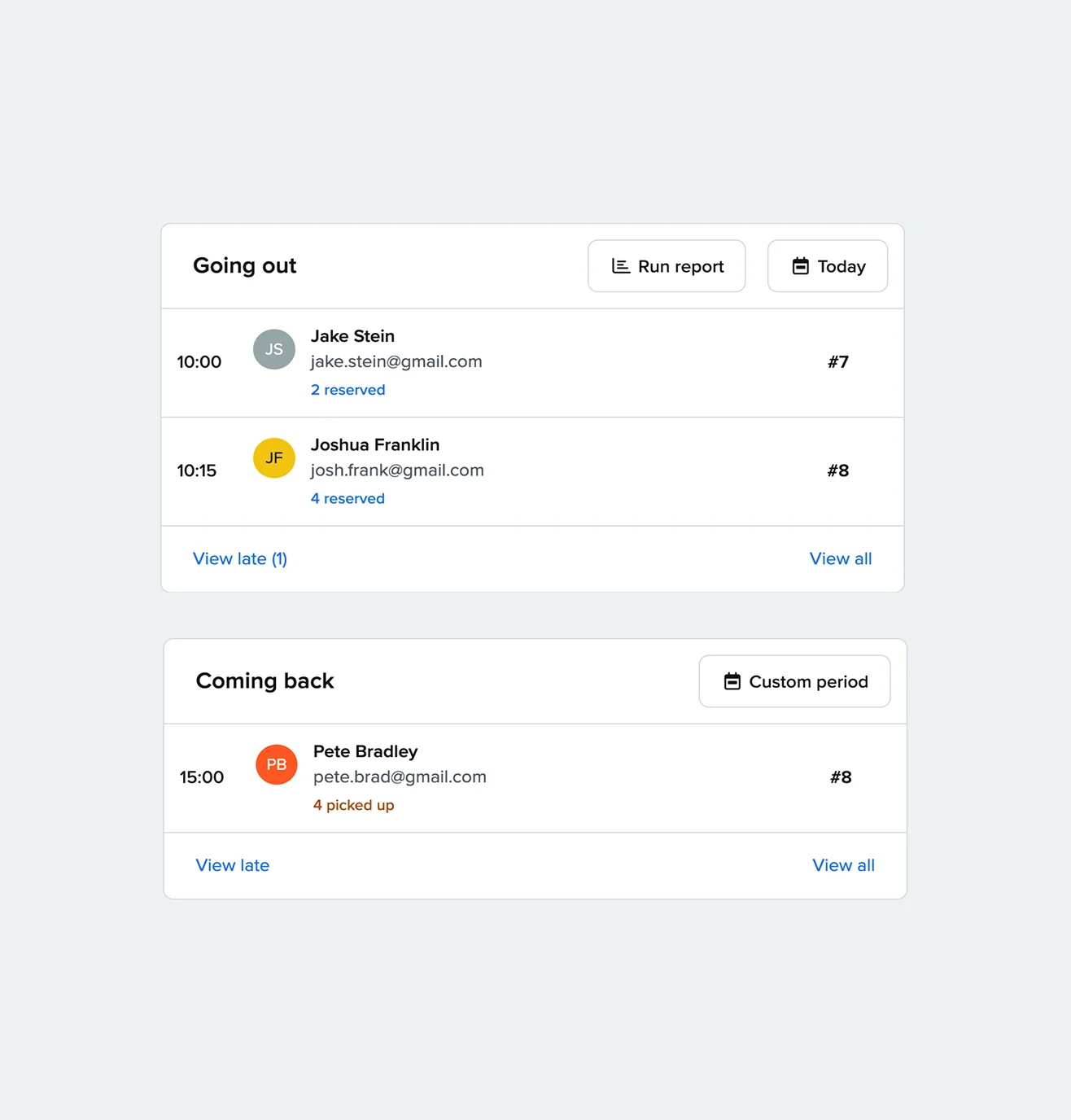 Dagelijks ophalen en terugbrengen Dashboard