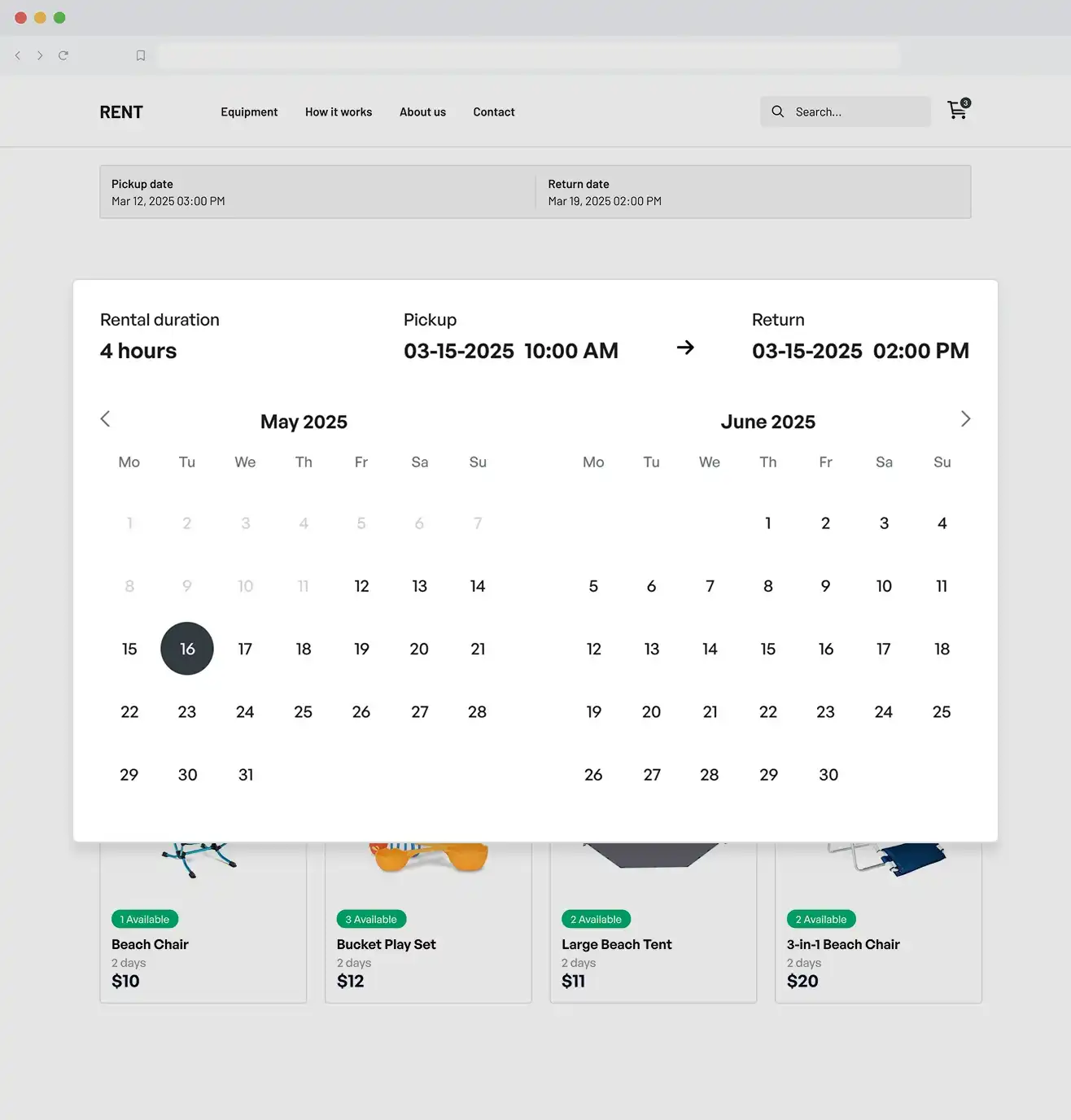 Custom rental periods