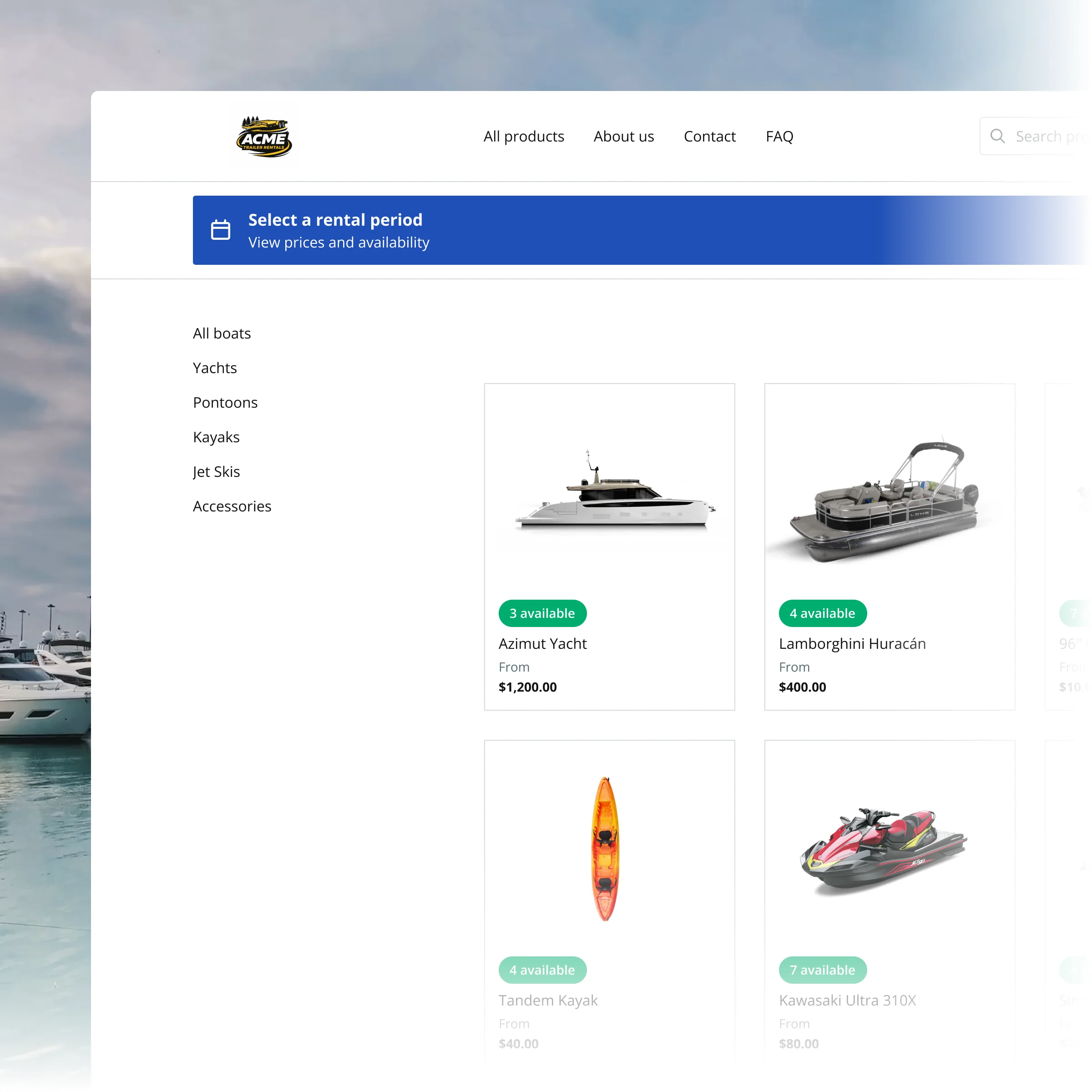 Booqable's boat rental software showing rental workflow features