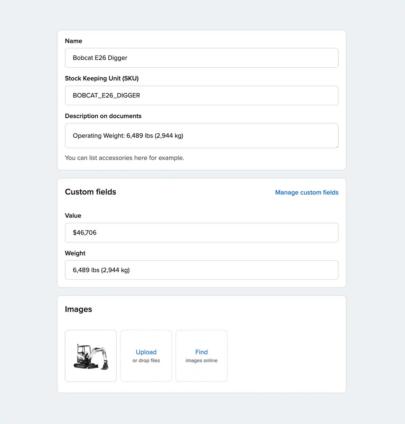 Custom product fields