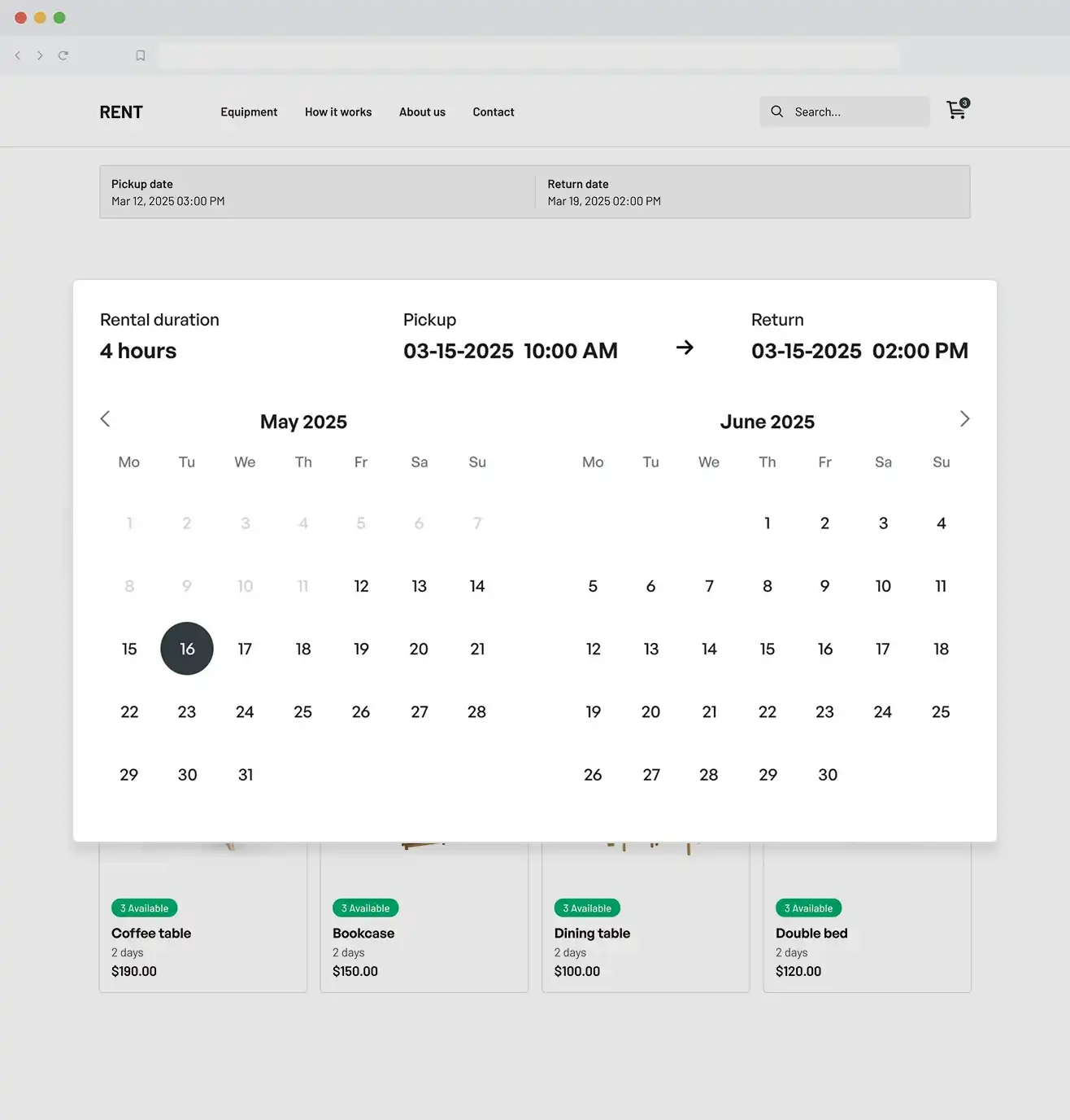 Custom rental periods