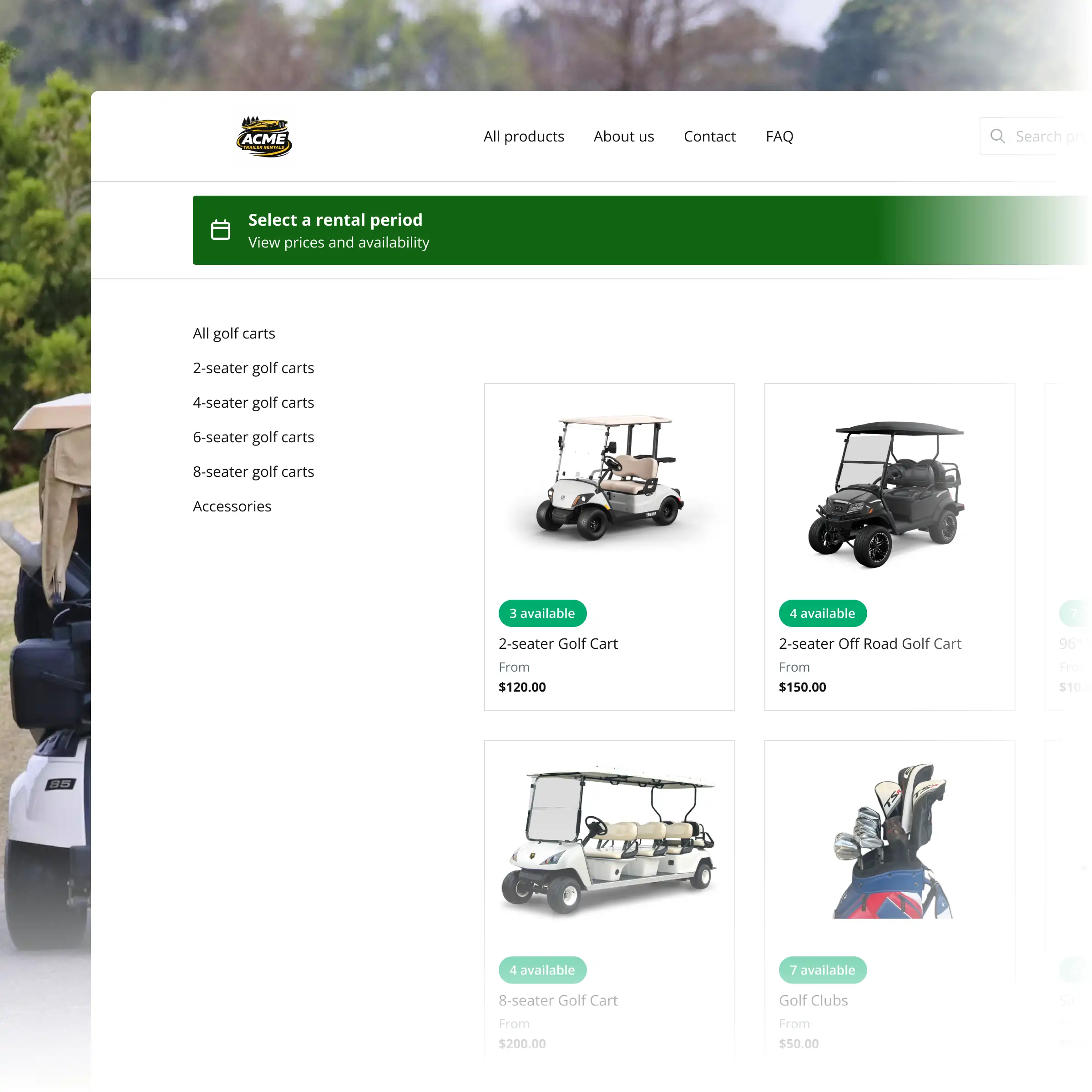 Booqable's golf cart rental software showing rental workflow features