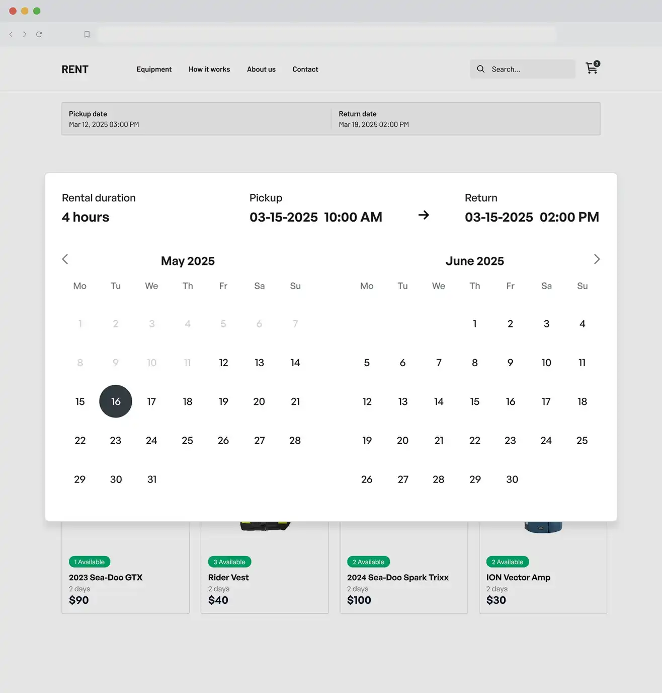 Custom rental periods