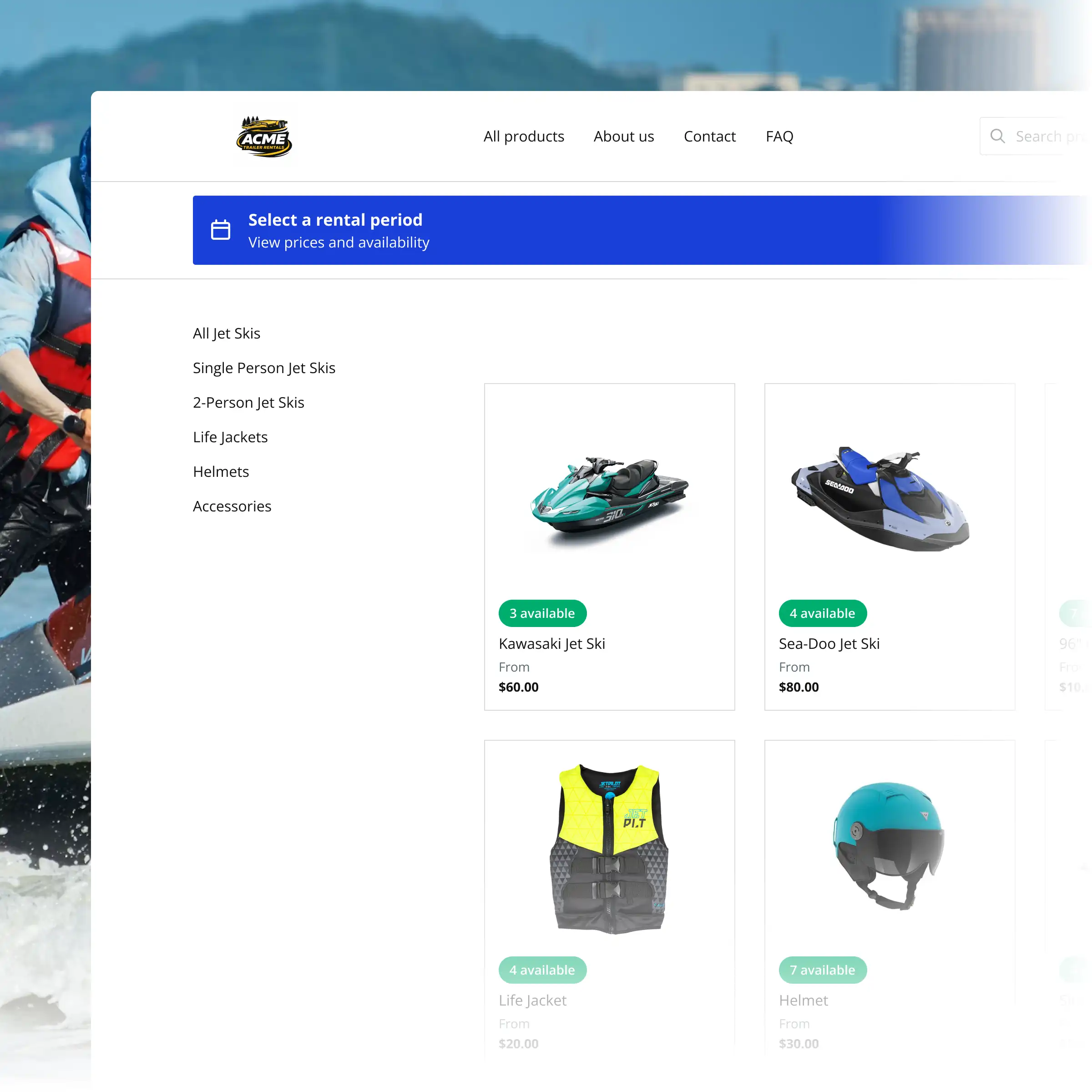 Booqable's jet ski rental software showing rental workflow features
