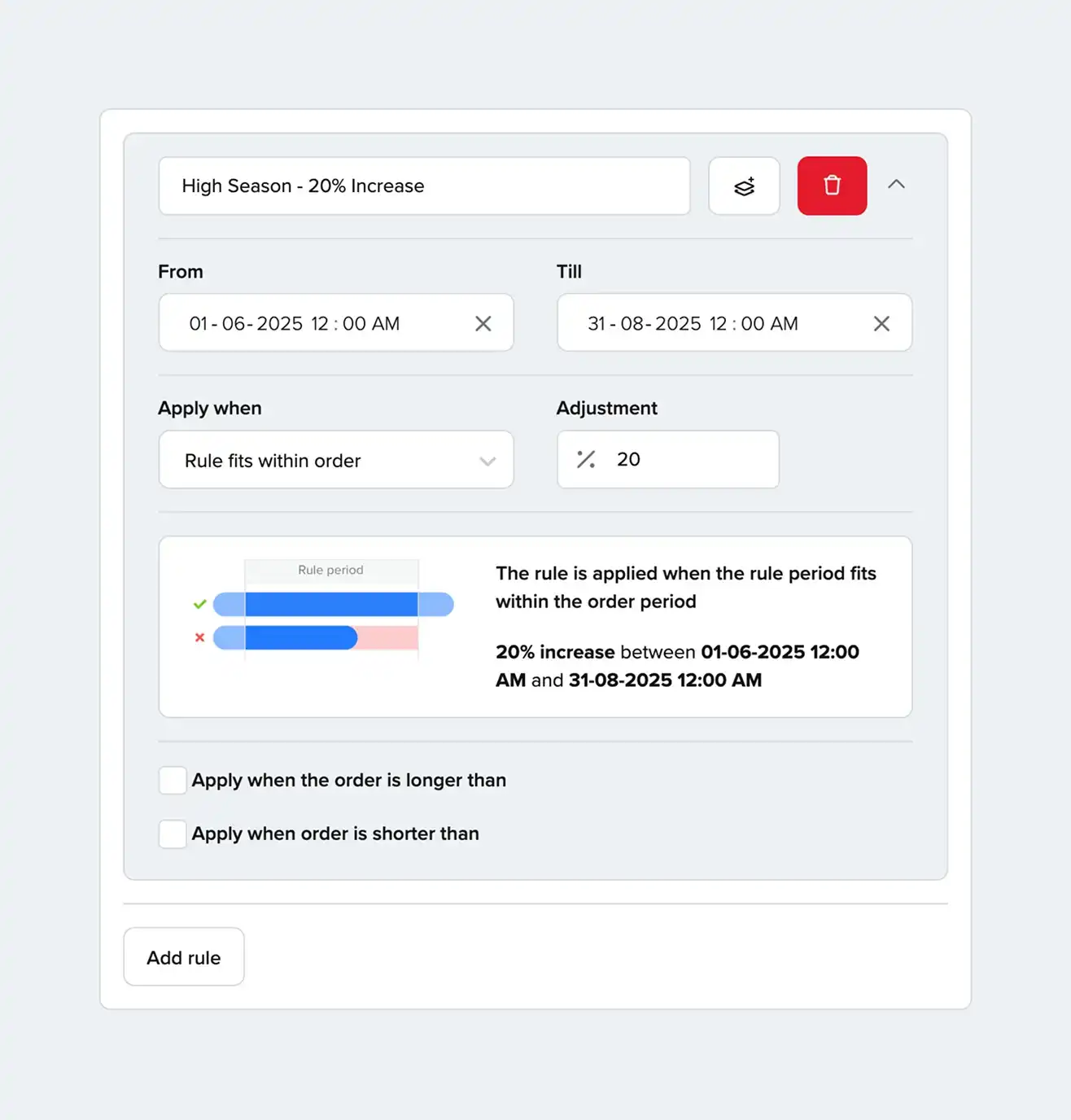 Seasonal & weekend pricing rulesets