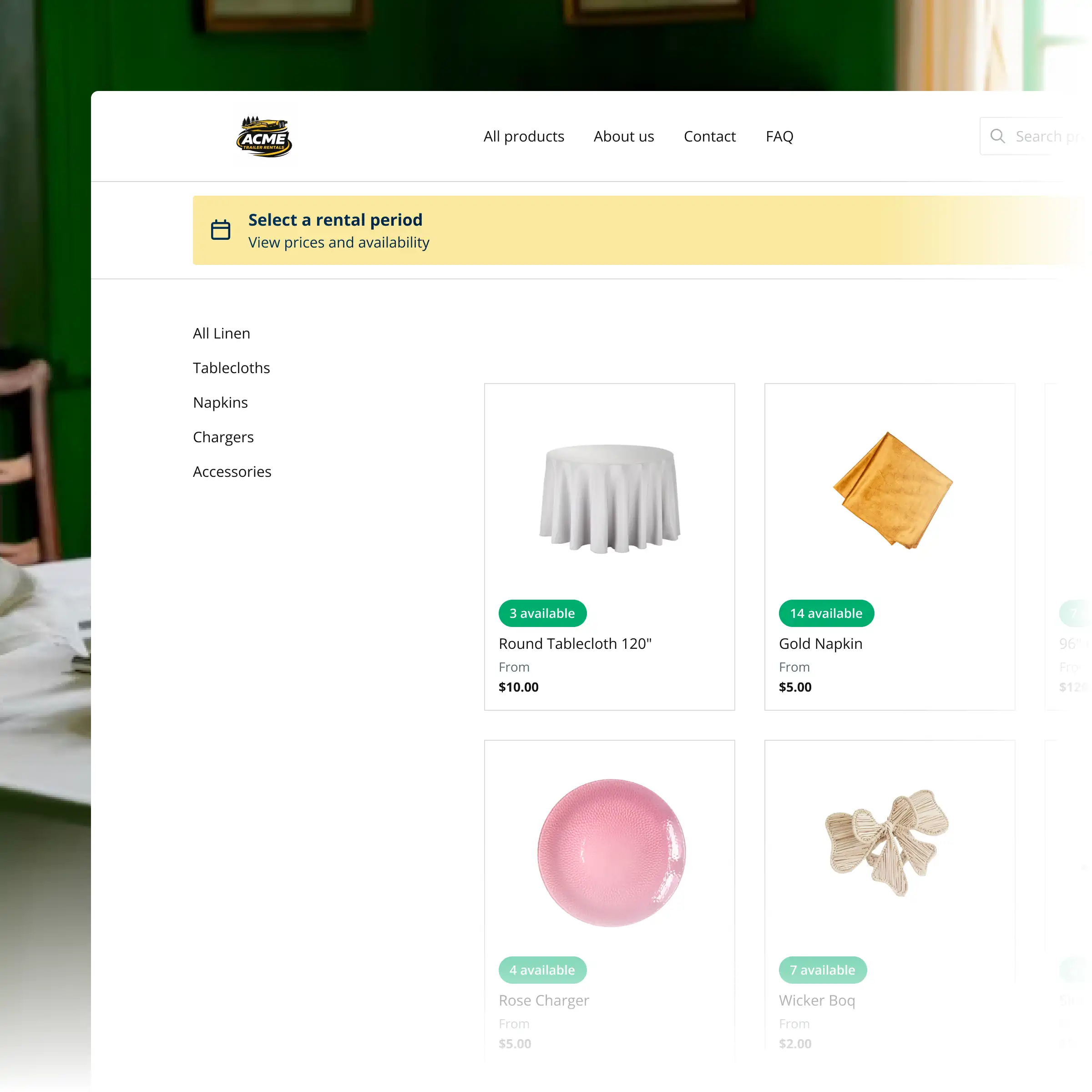 Booqable's linen rental software showing rental workflow features