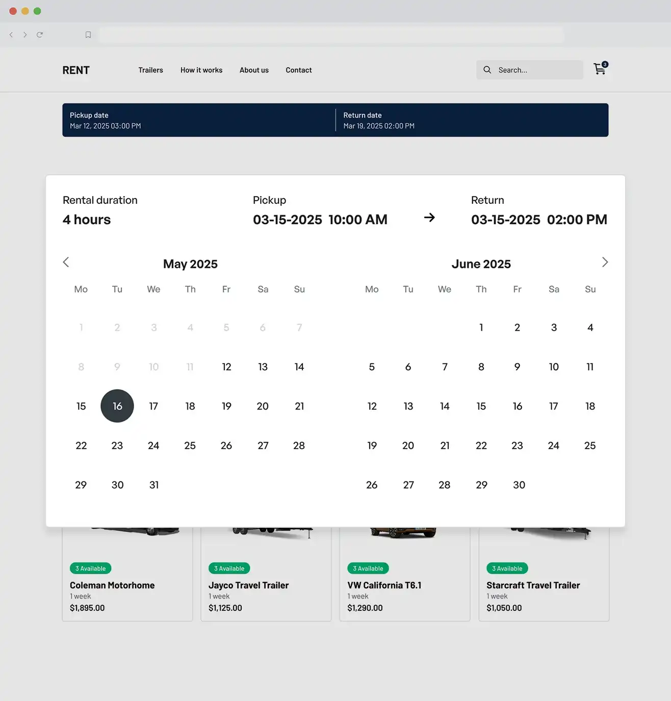 Custom rental periods
