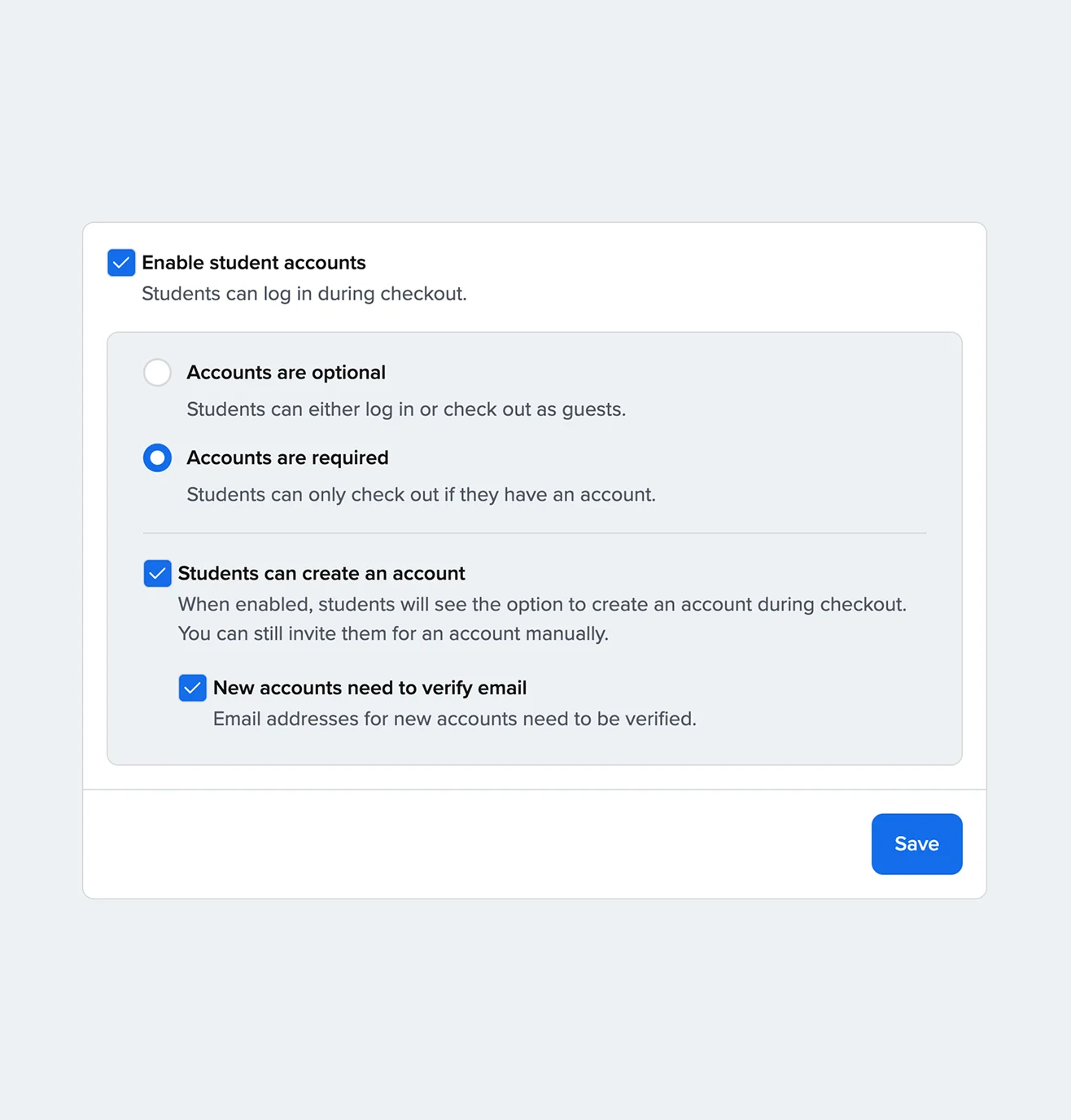 Campos de login e checkout de alunos