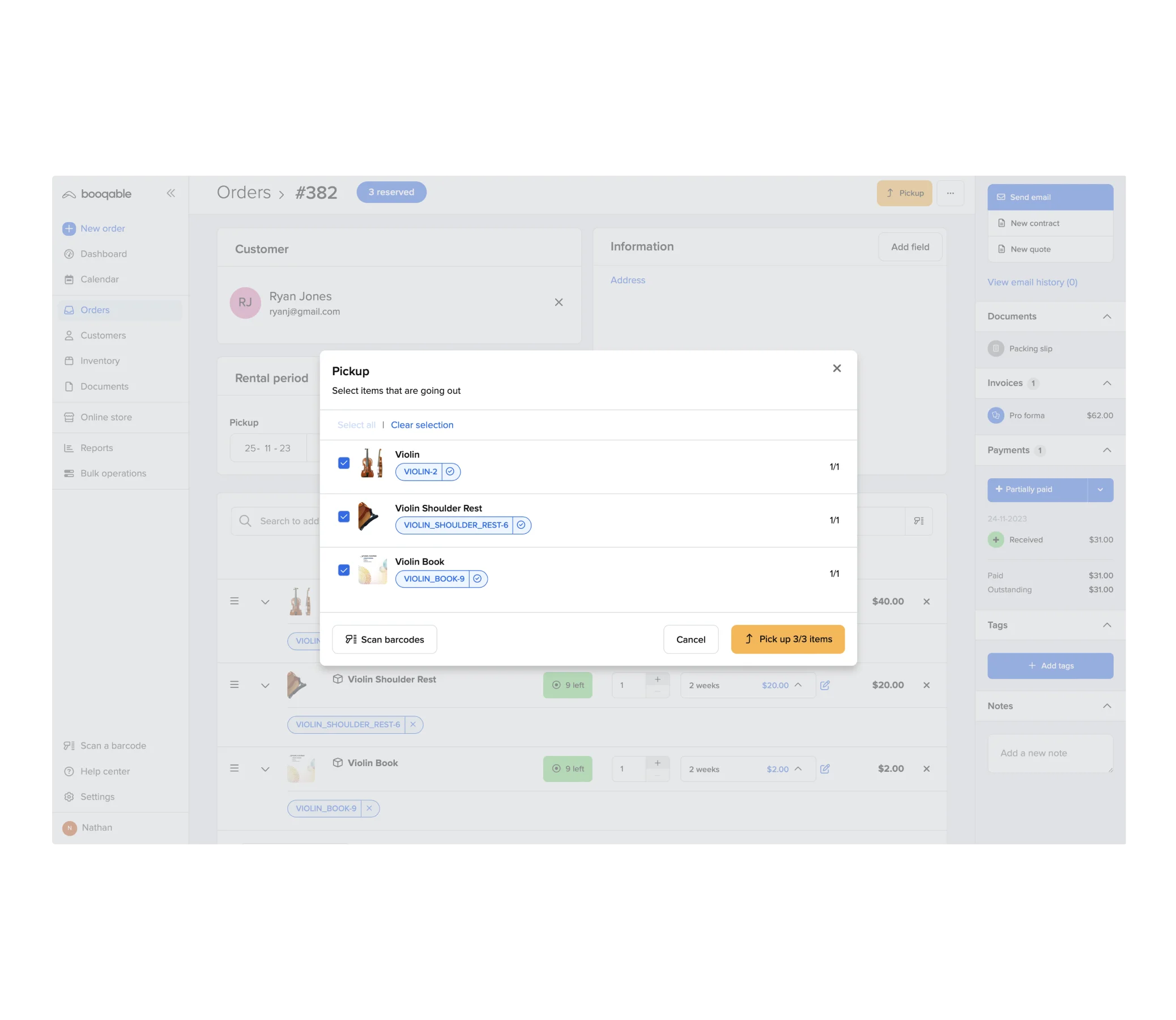Instrument rental software inventory management