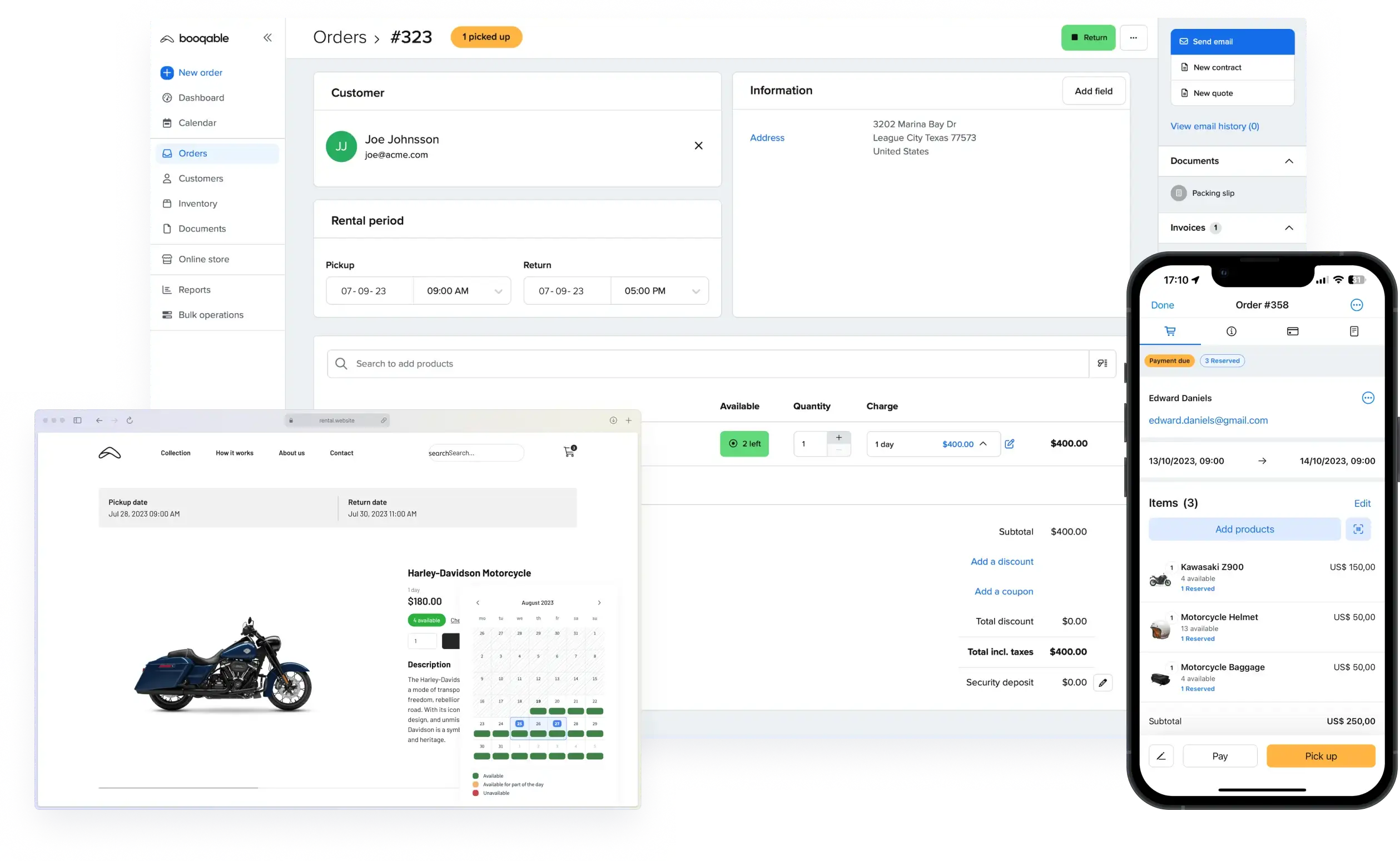 Example of a motorcycle rental website