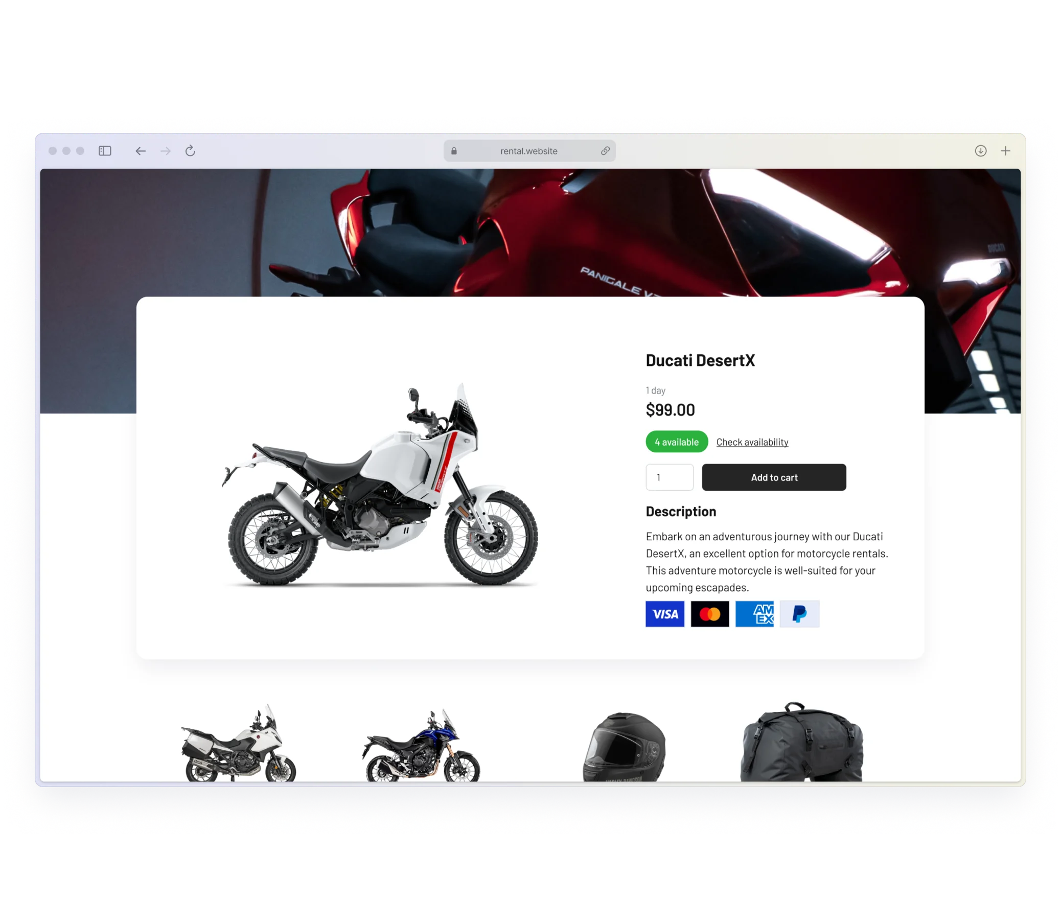 Motorcycle rental software payment