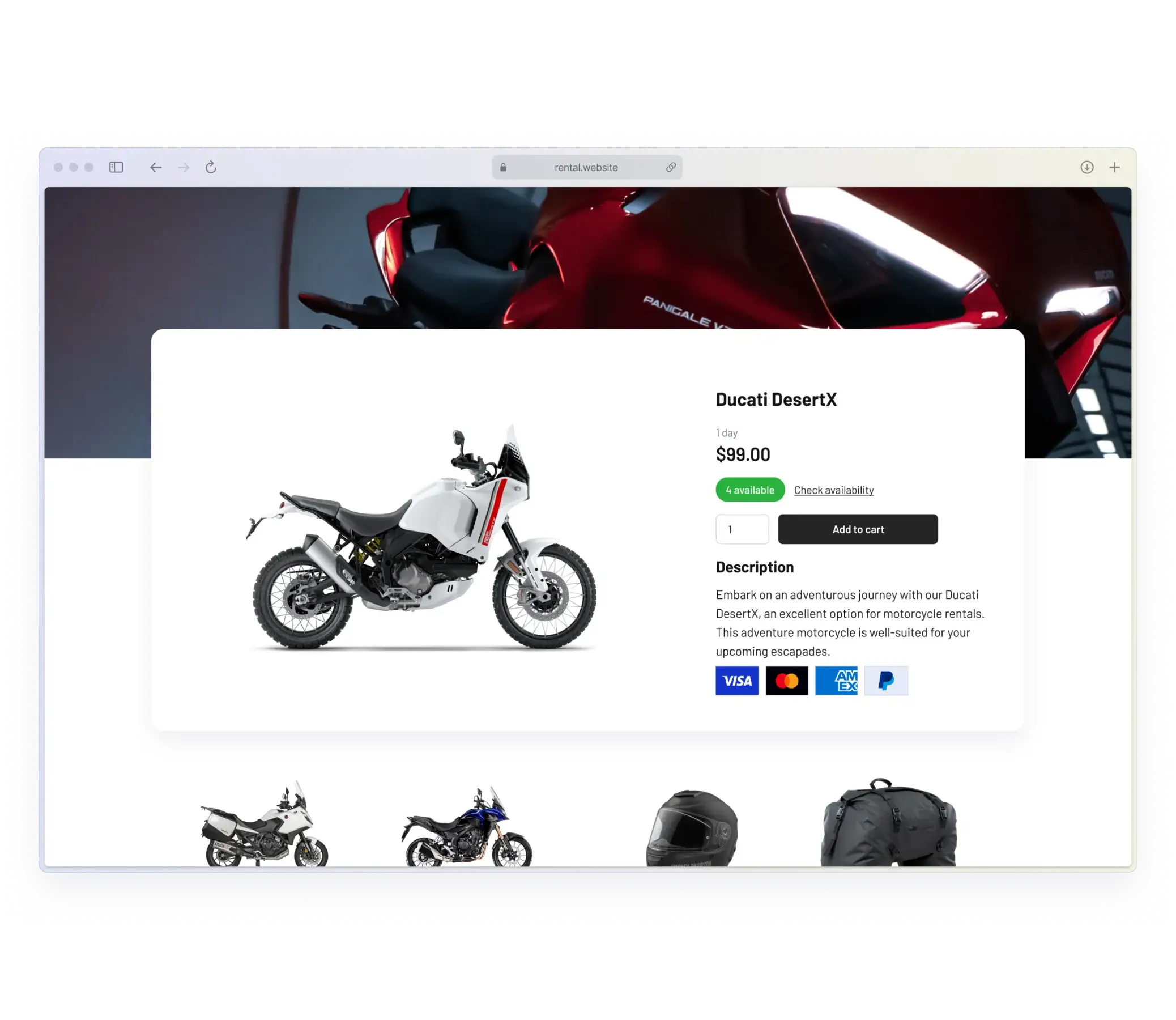 Motorcycle rental software payment