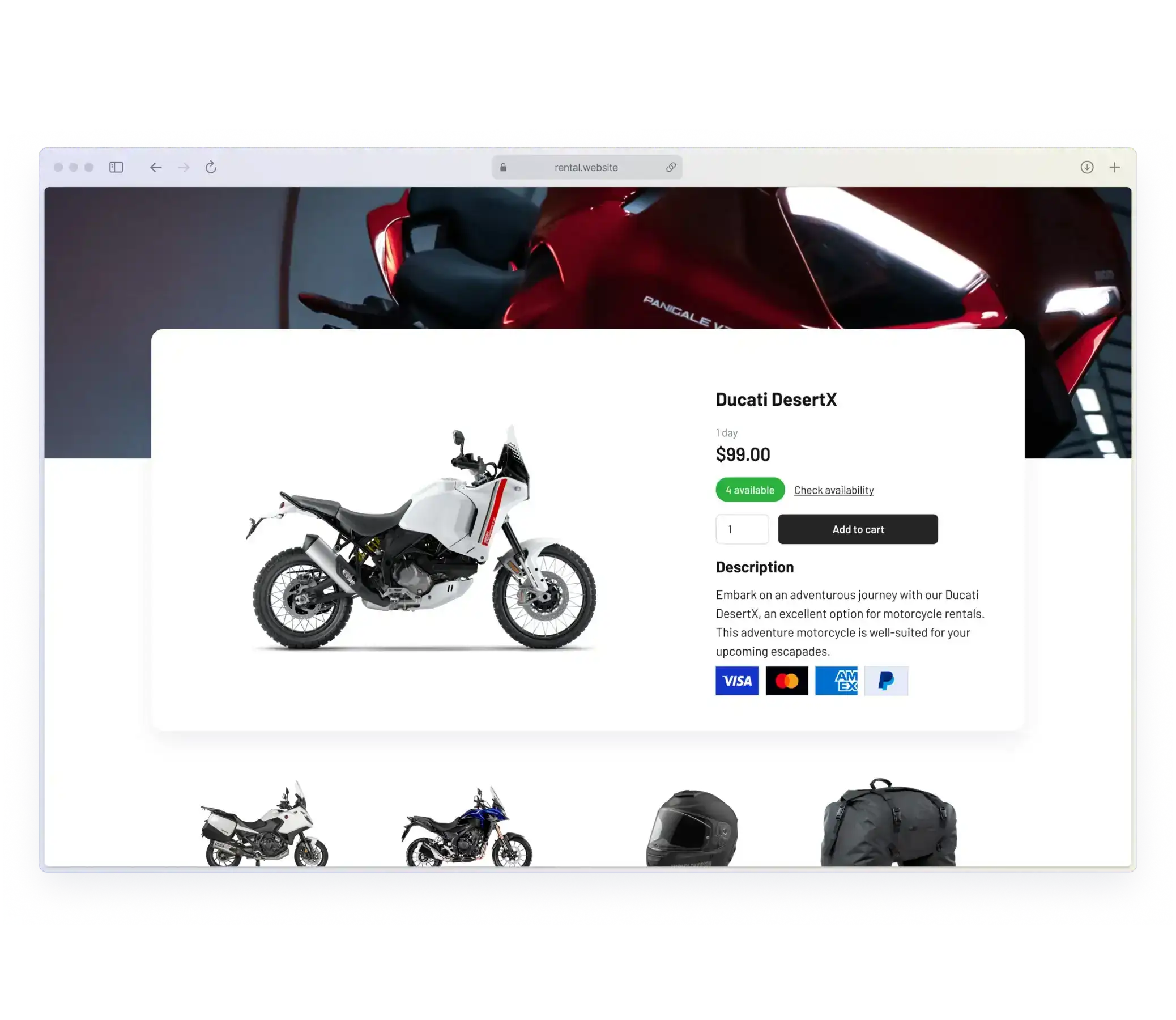 Motorcycle rental software payment