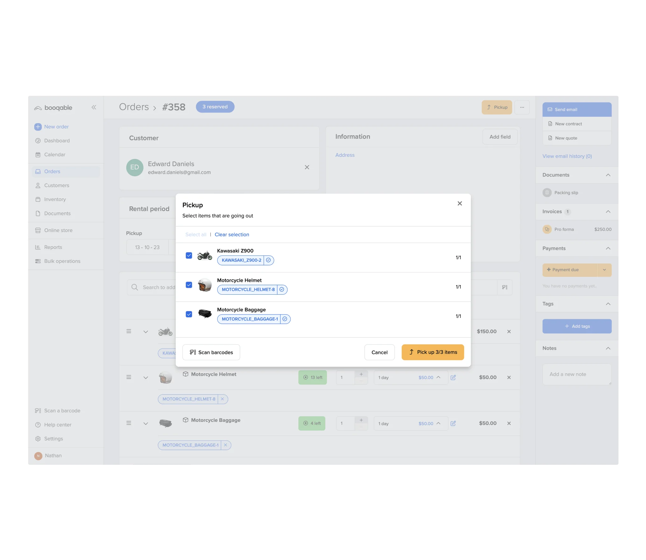 Motorcycle rental software inventory management