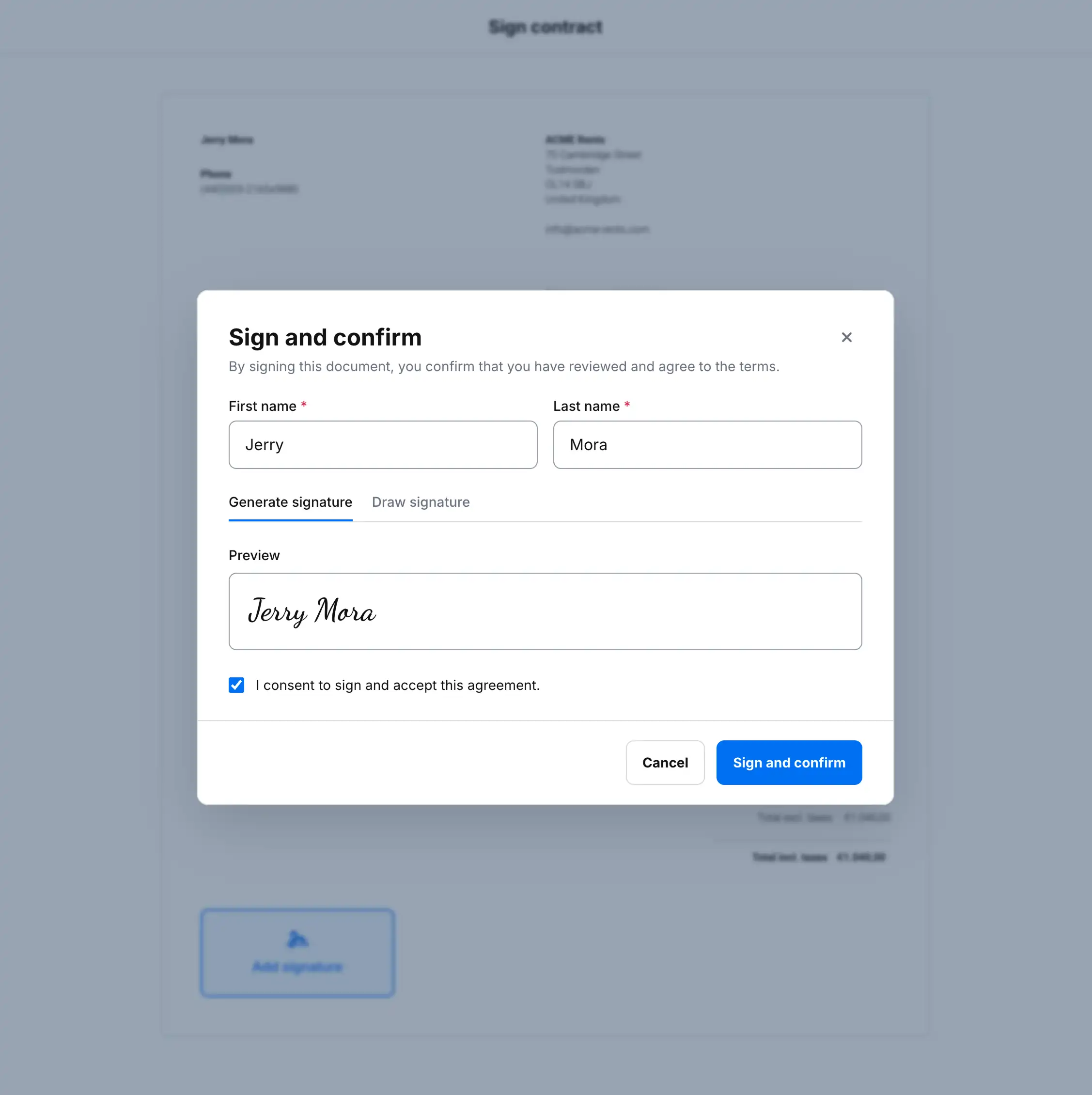Screenshot of order creation in Booqable