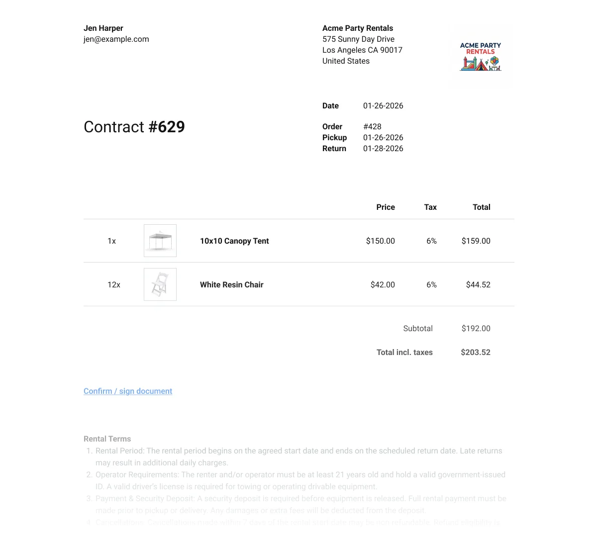 Bike Rental Agreement Template