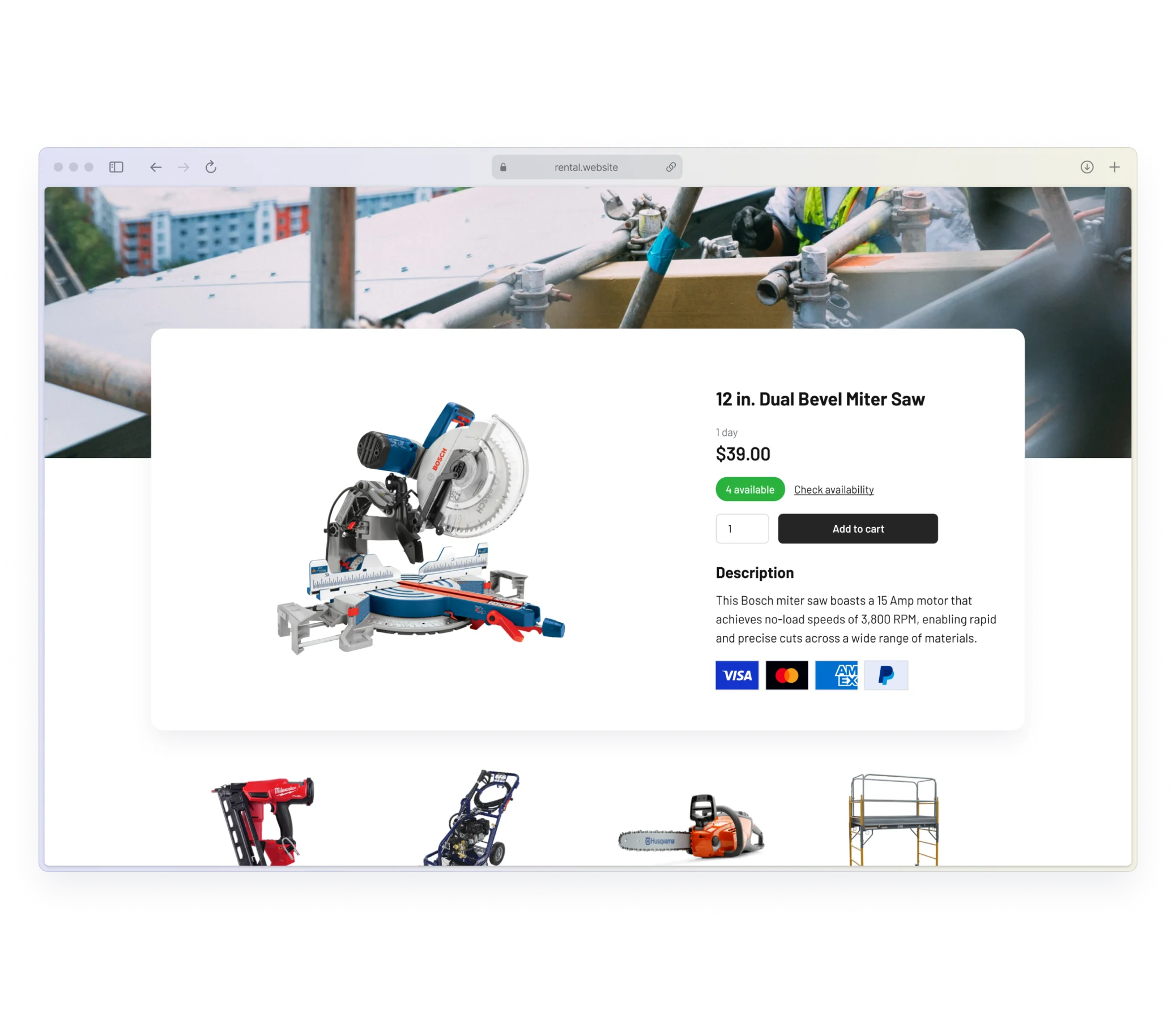 Tool rental software payment