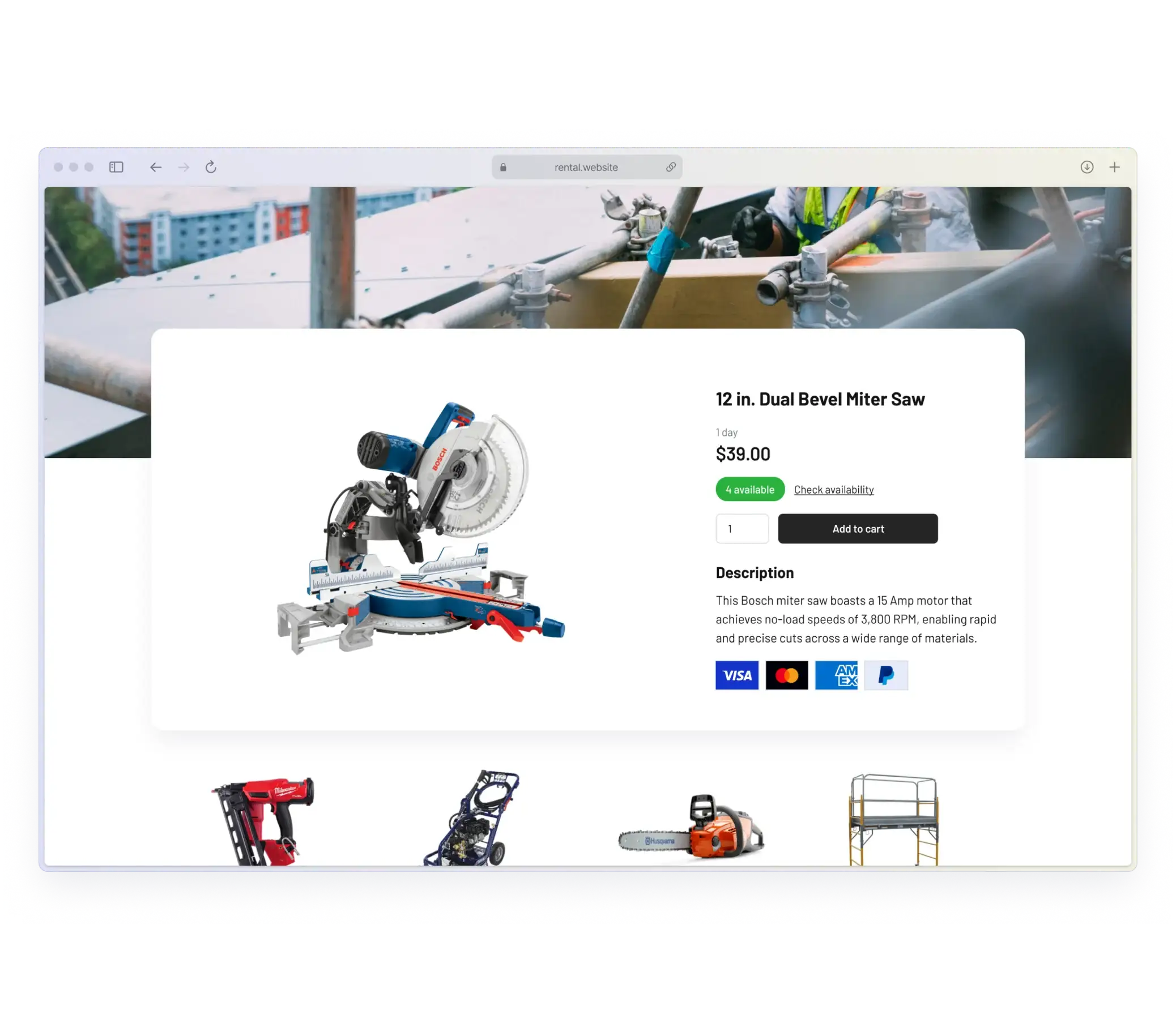Tool rental software payment