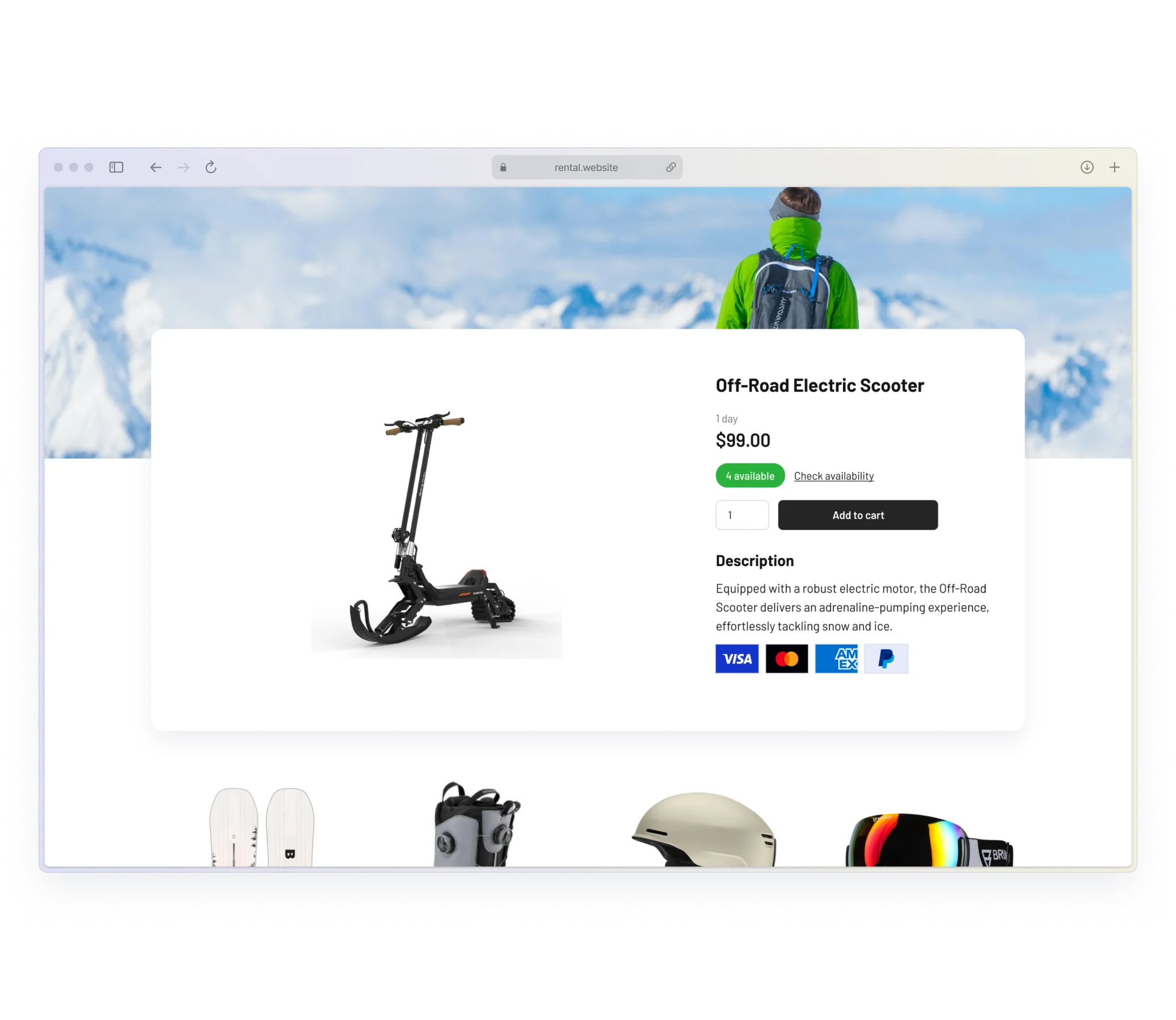 Winter sports rental software payment