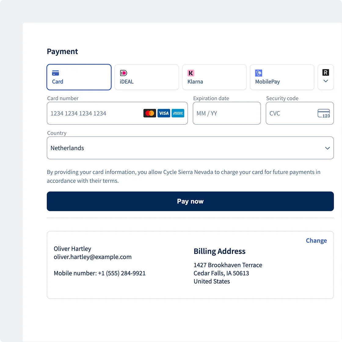 Booqable online checkout experience showing payment options for rentals