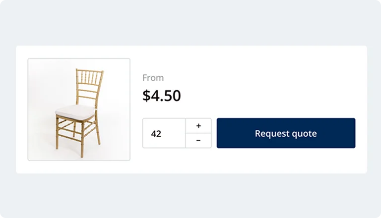 Booqable's online booking system showing a quote request form for rentals