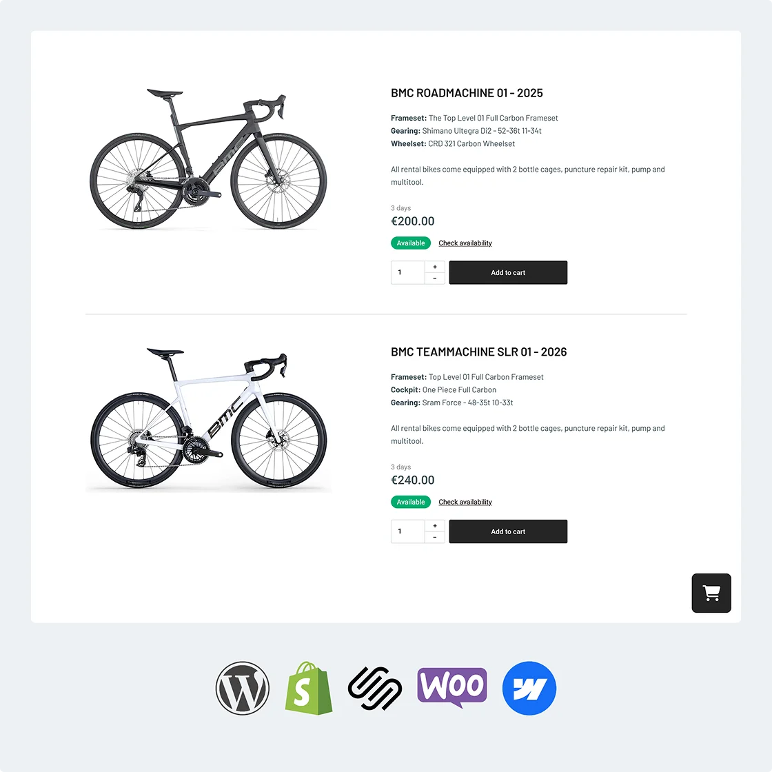 Booqable's online booking system integrated into a rental website