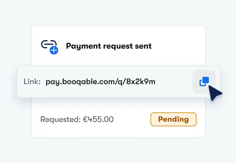 Solicitud de pago con un enlace de pago enviado desde Booqable