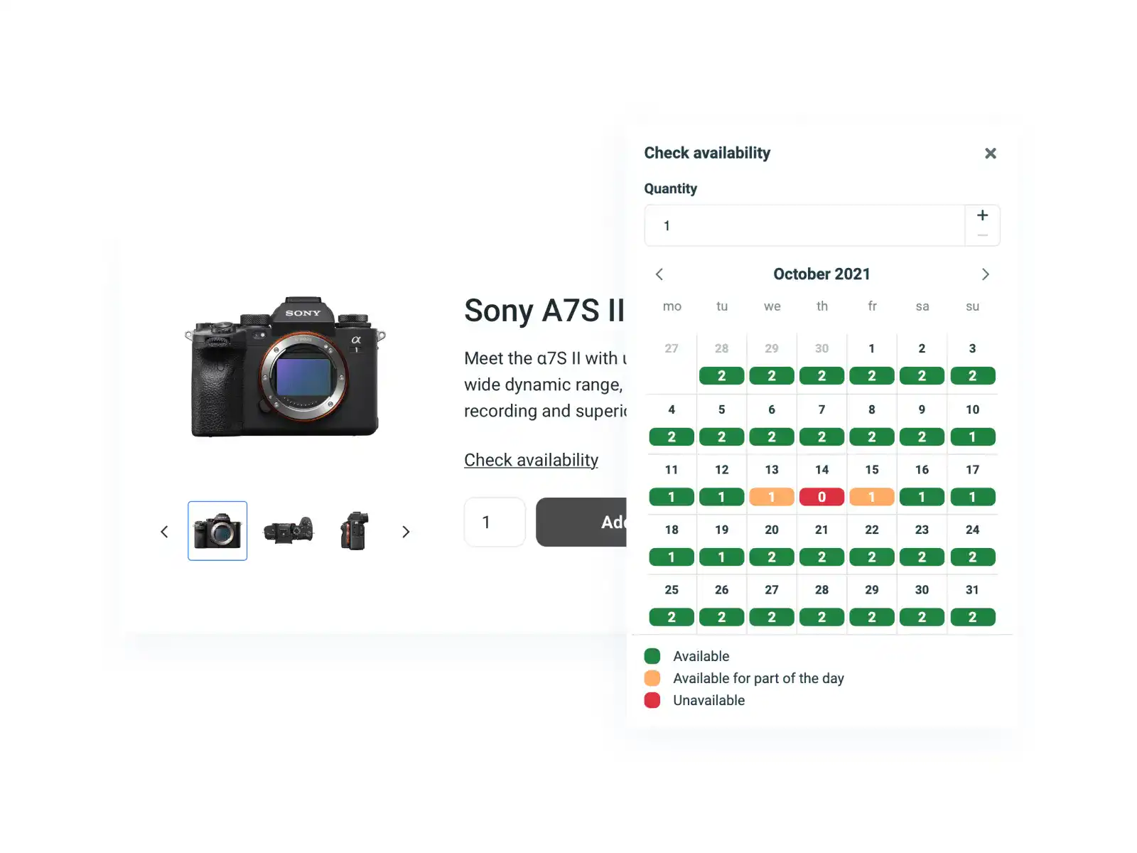 Online booking calendar with real-time inventory availability