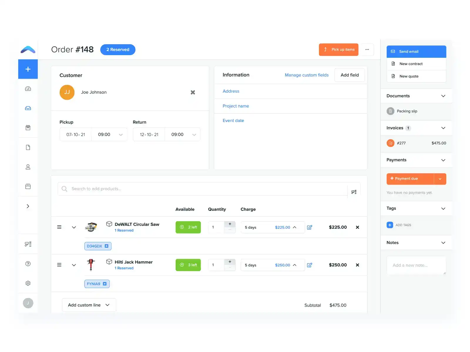 Booqable backend screenshot