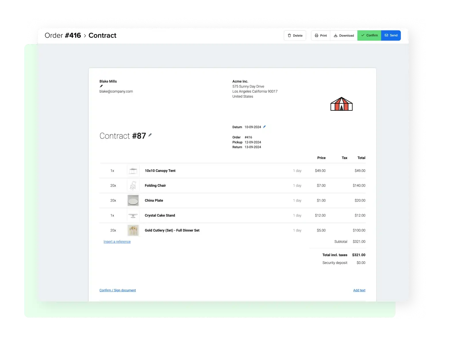 Contract creation screenshot