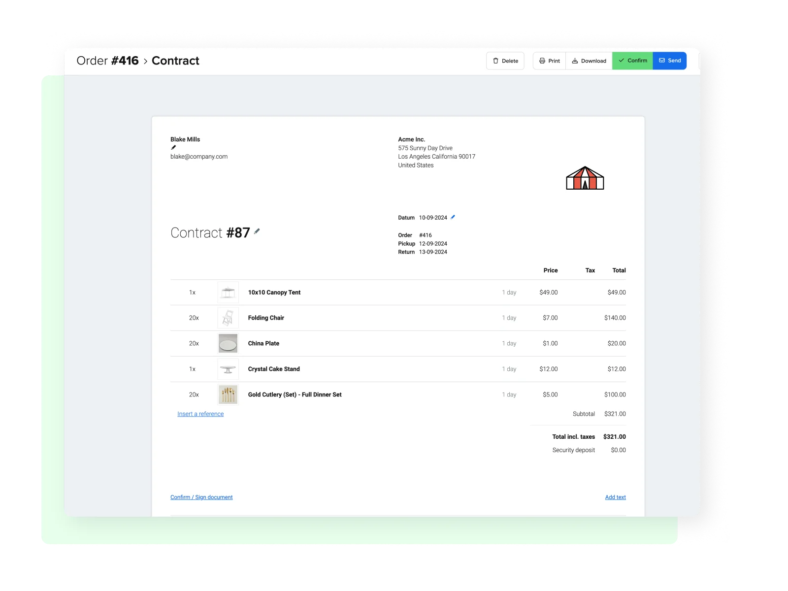 Contract creation screenshot