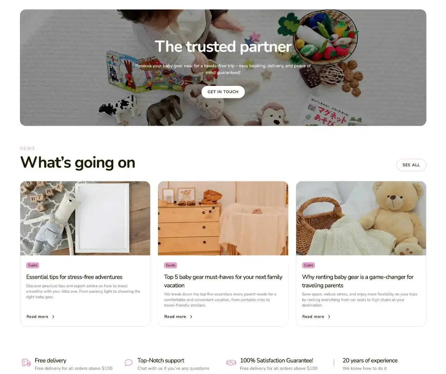 Adore Theme - Plantilla de sitio web de alquiler de artículos para bebés