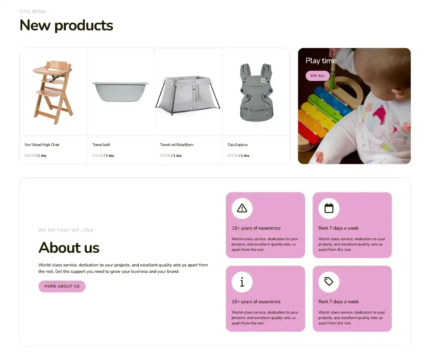 Adore Theme - Plantilla de sitio web de alquiler de artículos para bebés