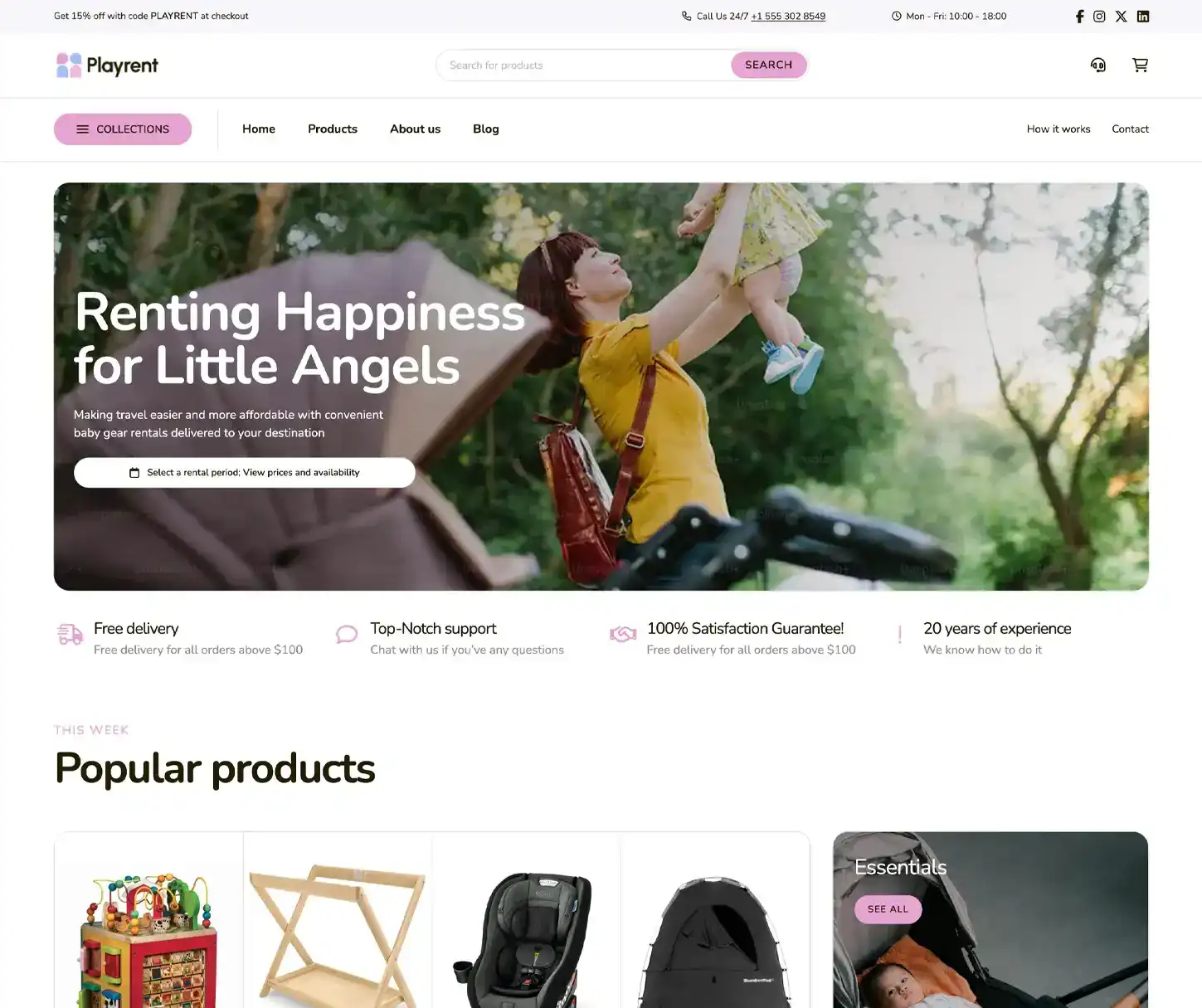 Adore Theme - Plantilla de sitio web de alquiler de artículos para bebés