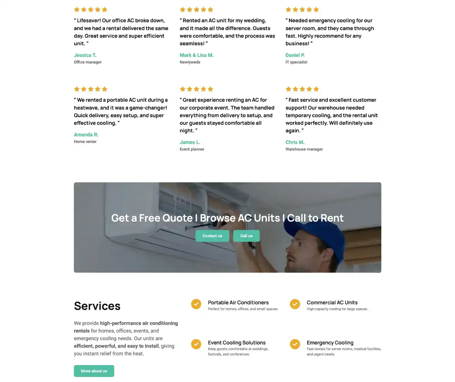 Aero Theme - Air Conditioner Rental Website Template