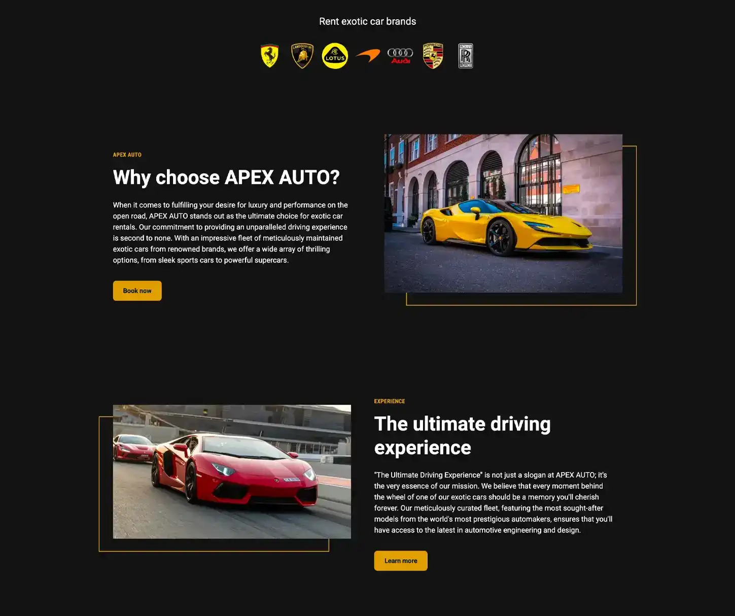 Thème Apex - Template de site web pour la location de voitures exotiques