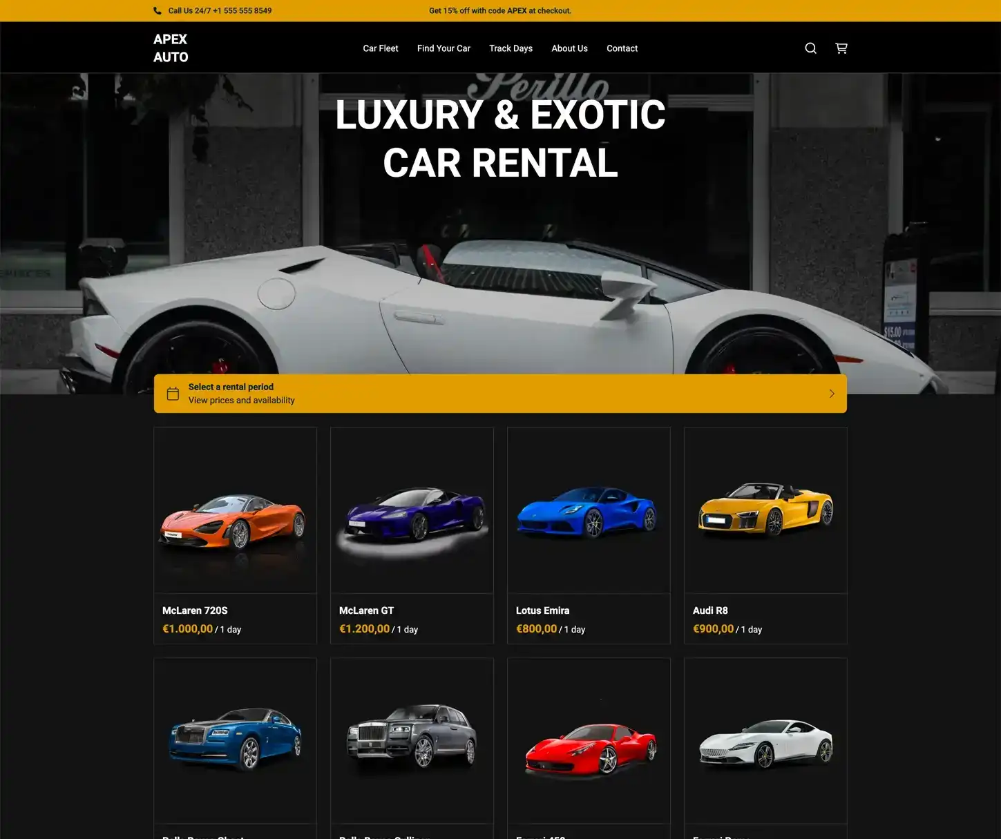 Thème Apex - Template de site web pour la location de voitures exotiques